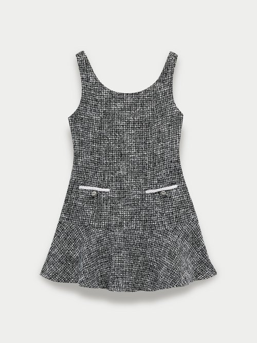 Tweed Halter Button Mini Dress - Black - Pomelo Fashion Tweed Halter Button Mini Dress - Black - Pomelo Fashion