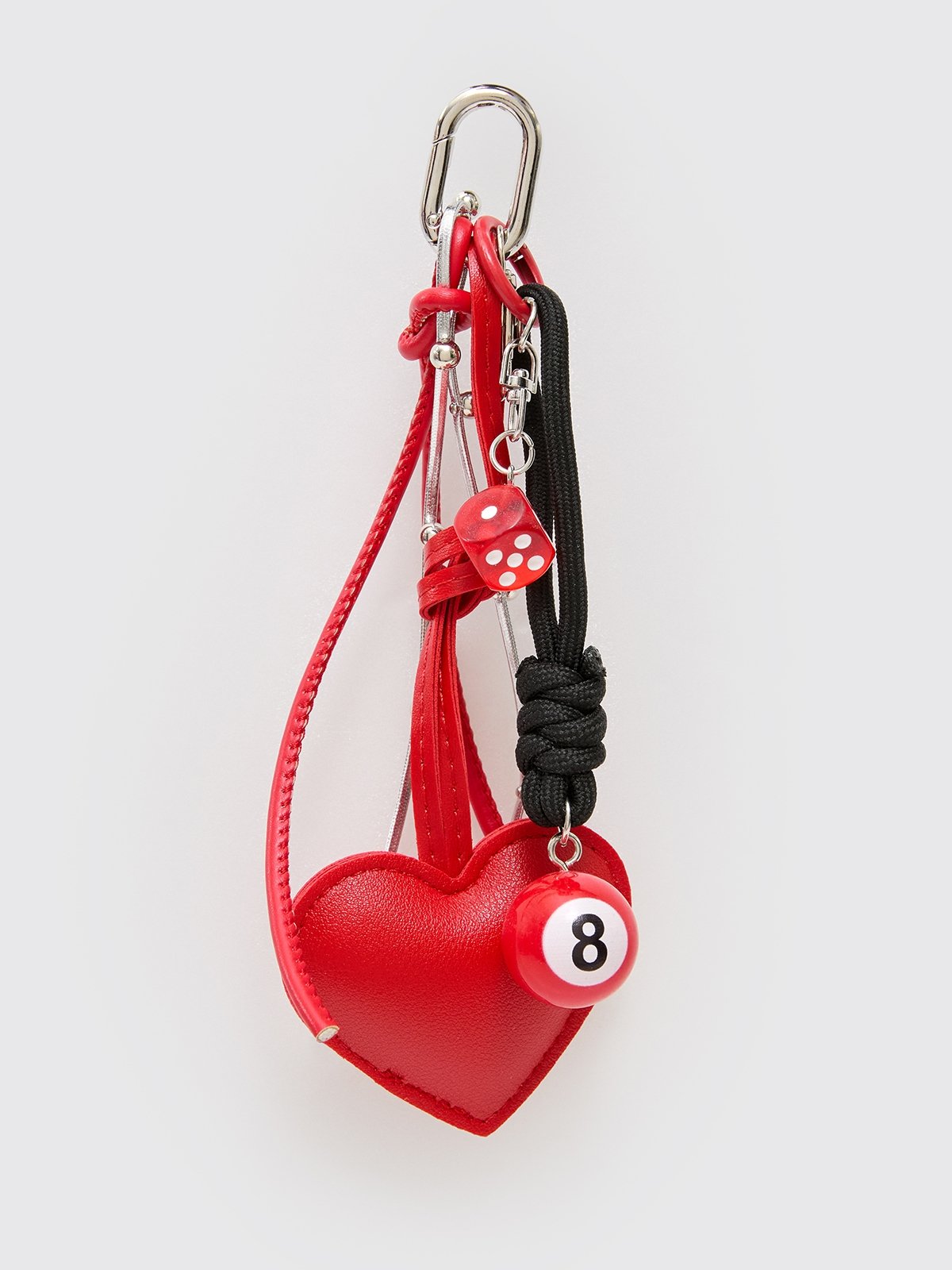 Heartホルダートロフィー Padded Heart Pendant Keychain with Red Dice and Number Ball - Red