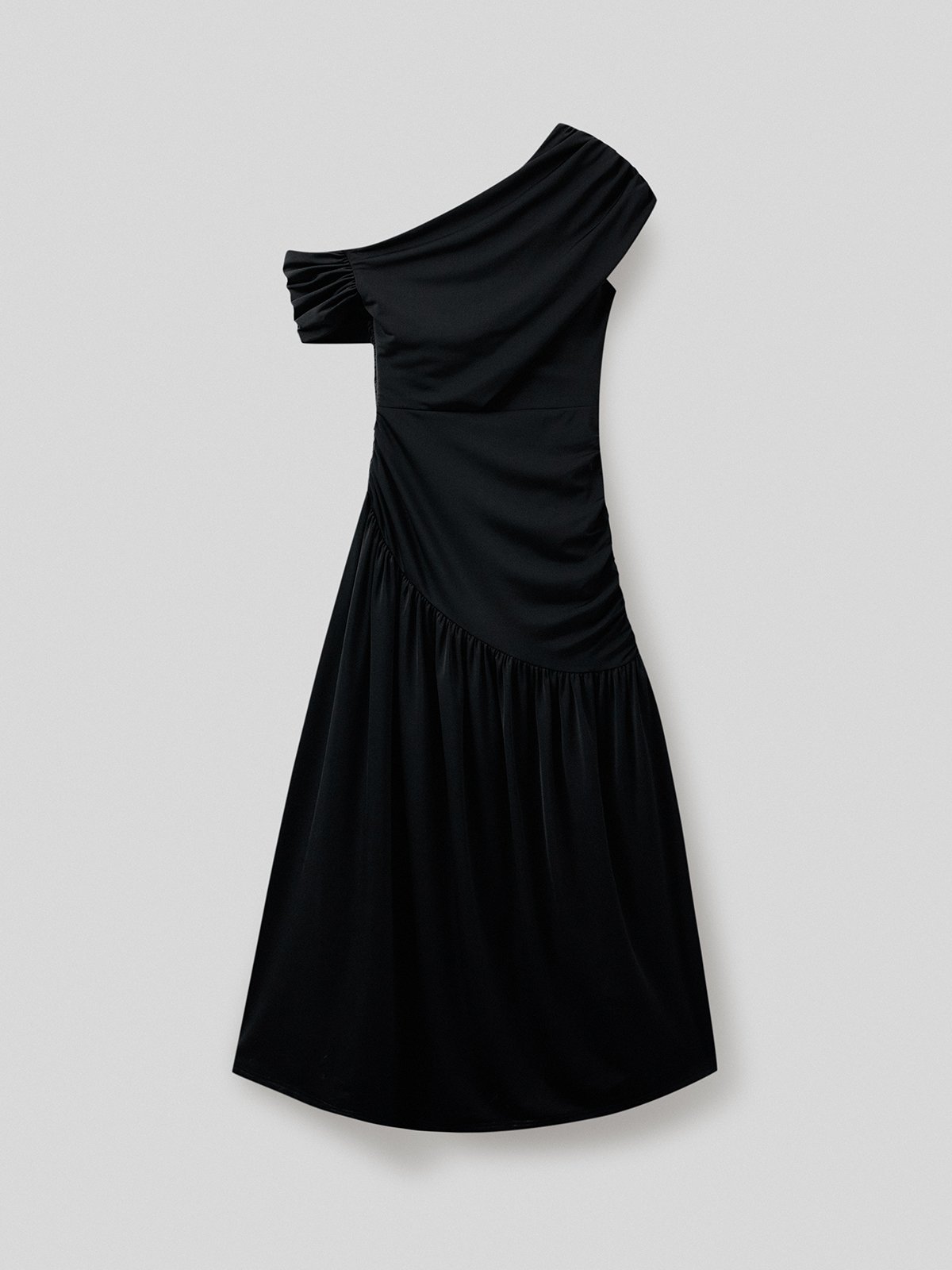 black ruched formal dress 062024 Black Floral Ruched Off Shoulder Dress – UNIK-ELEGANCE