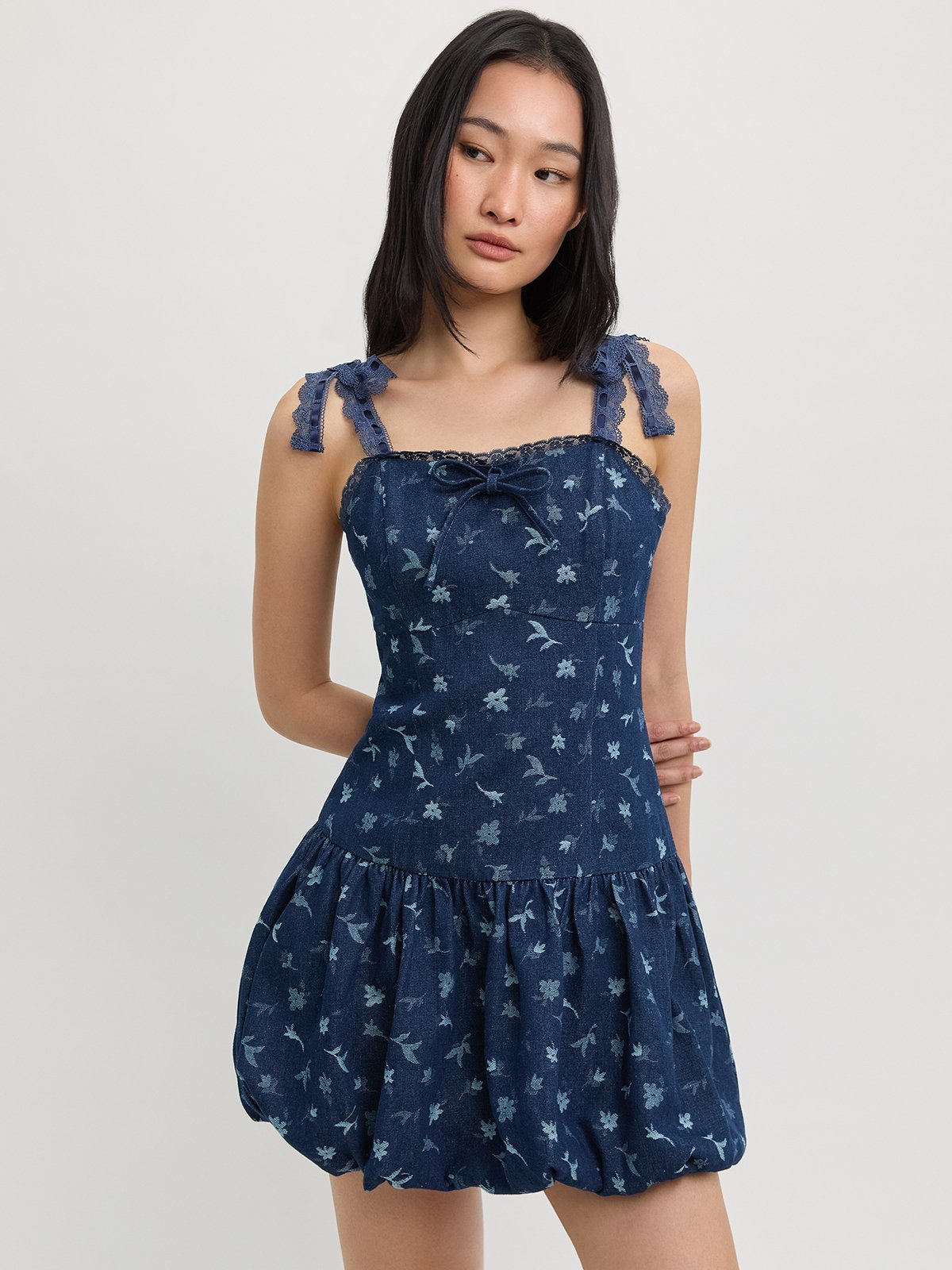 Bubble Hem Mini Dress - Blue - Pomelo Fashion
