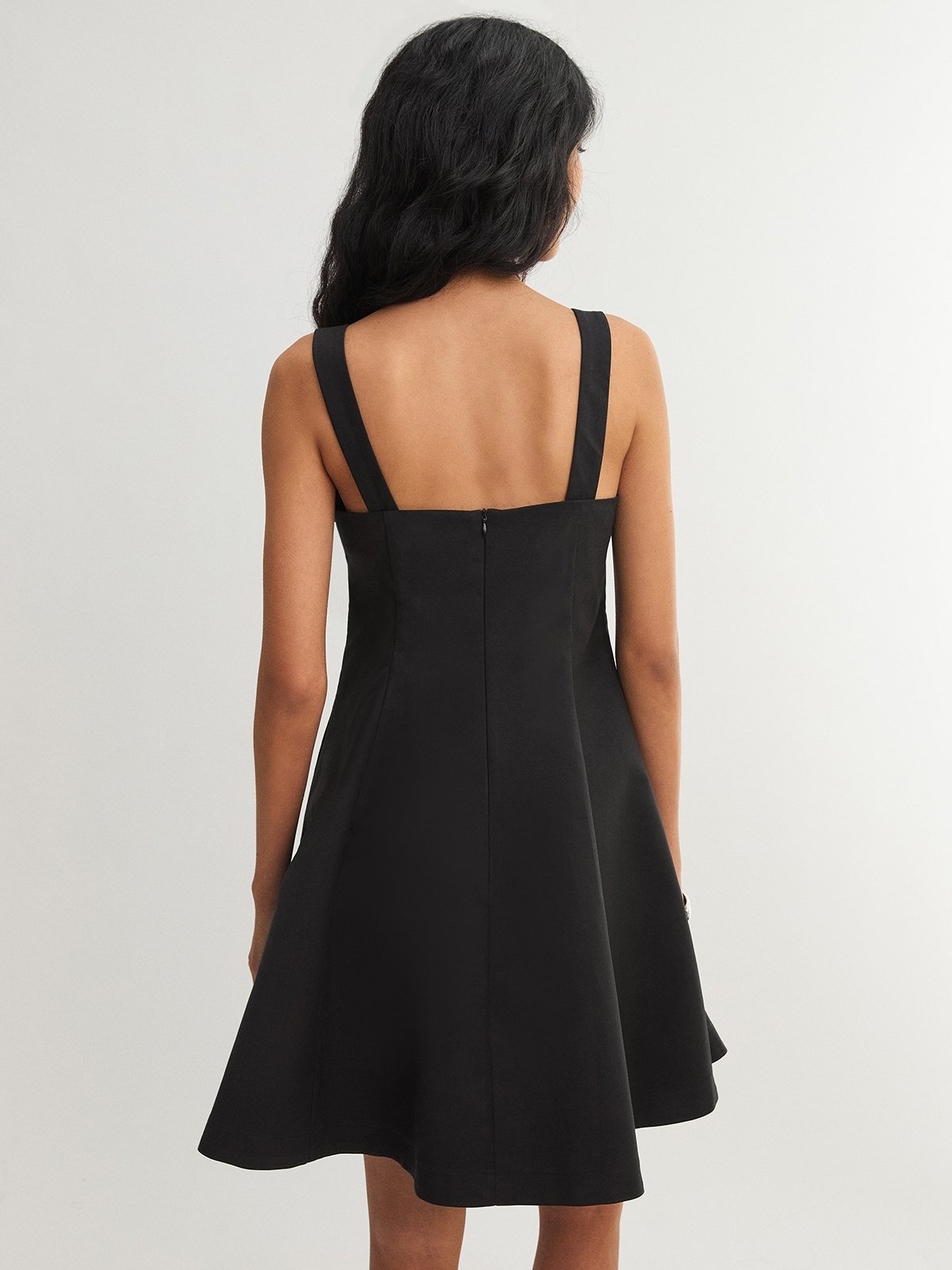 Square Neck and Flare Mini Dress - Black - Pomelo Fashion