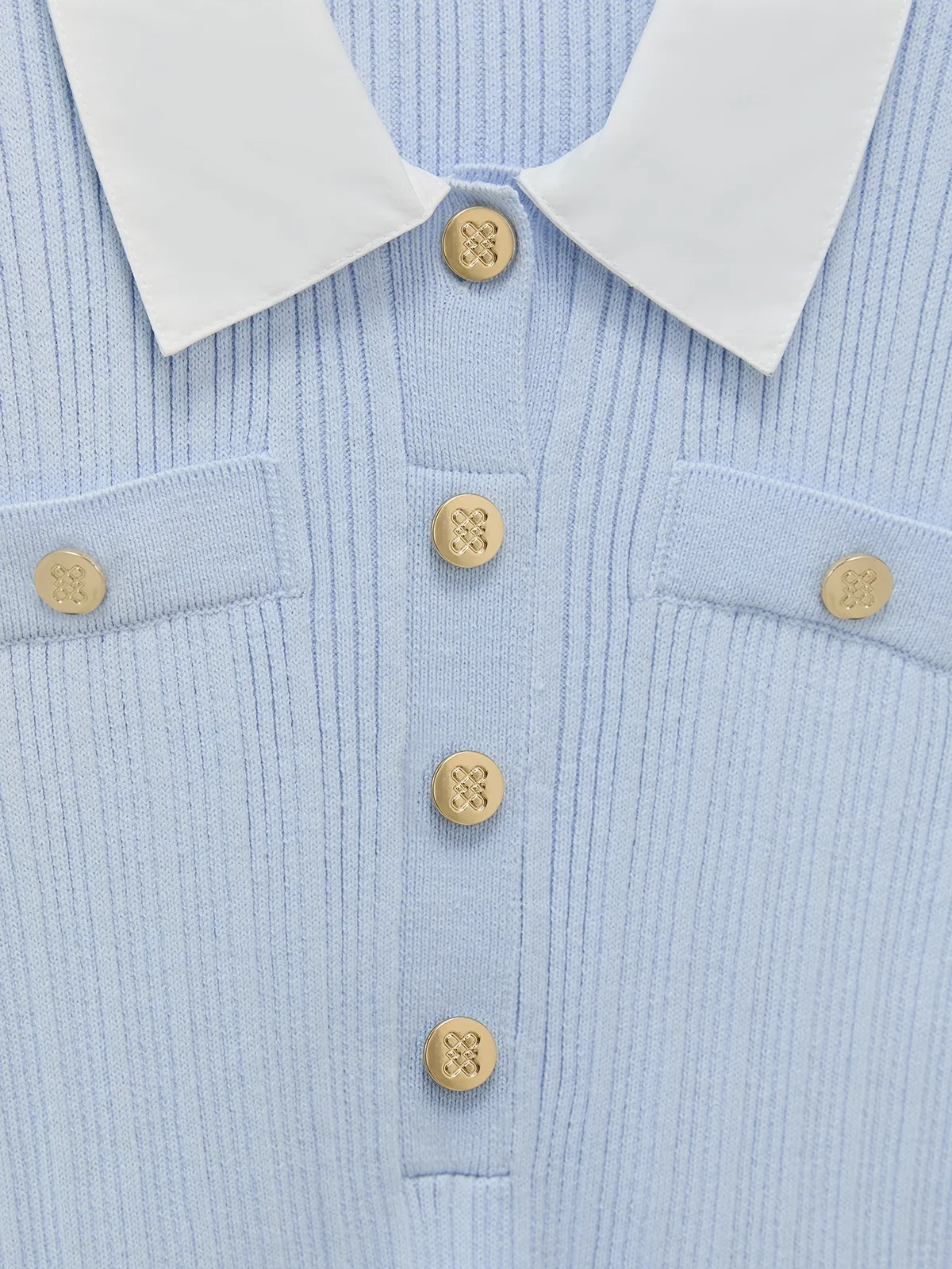 jolie button mini knit dress Collared Front Ribbed - Baby Blue Mother of The Bride Dress