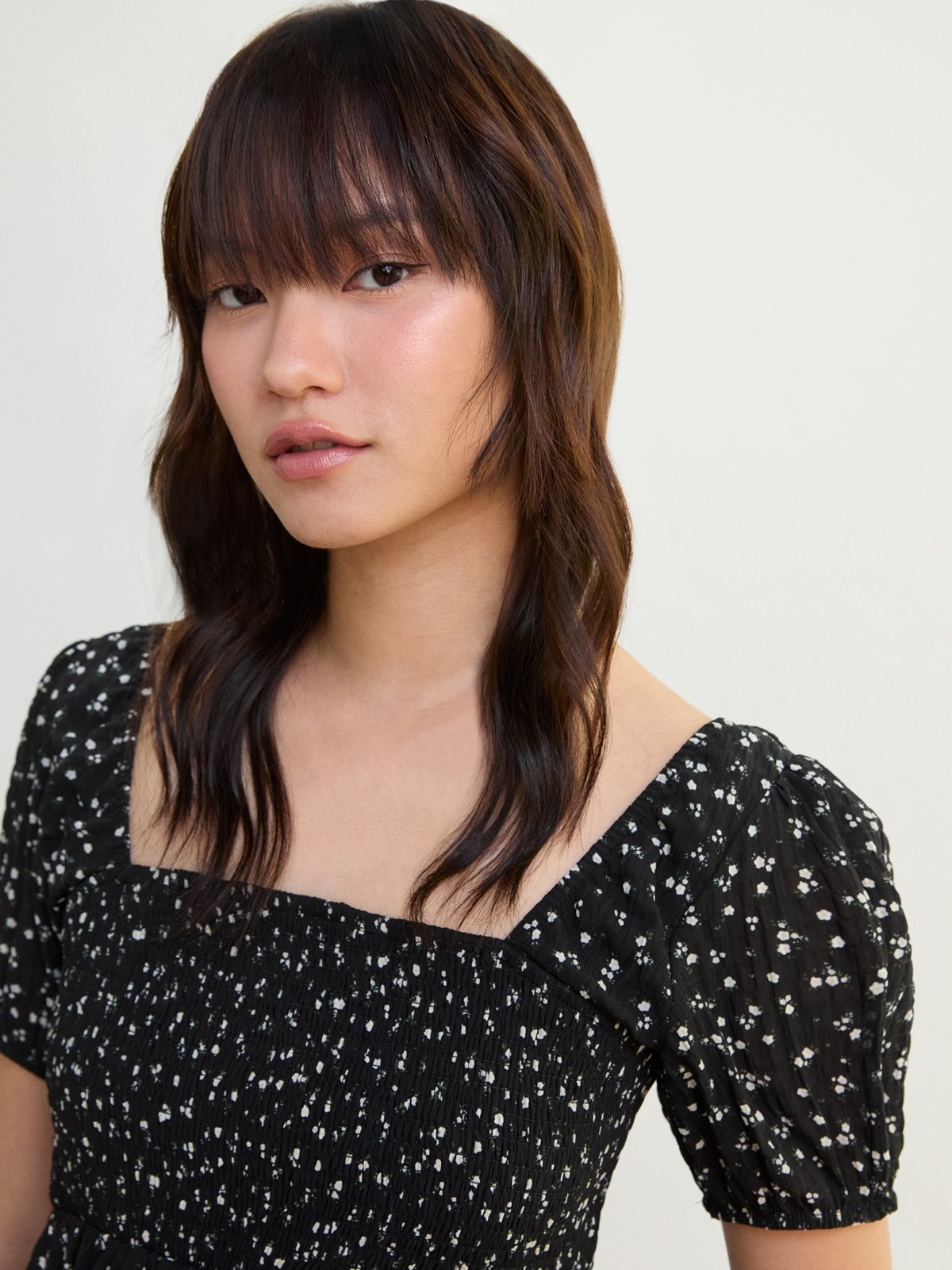 Floral Smocked Peplum Blouse - Black - Pomelo Fashion