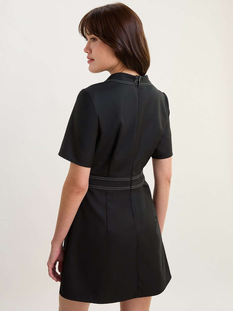 Collared Mini Dress - Black - Pomelo Fashion Collared Mini Dress - Black - Pomelo Fashion