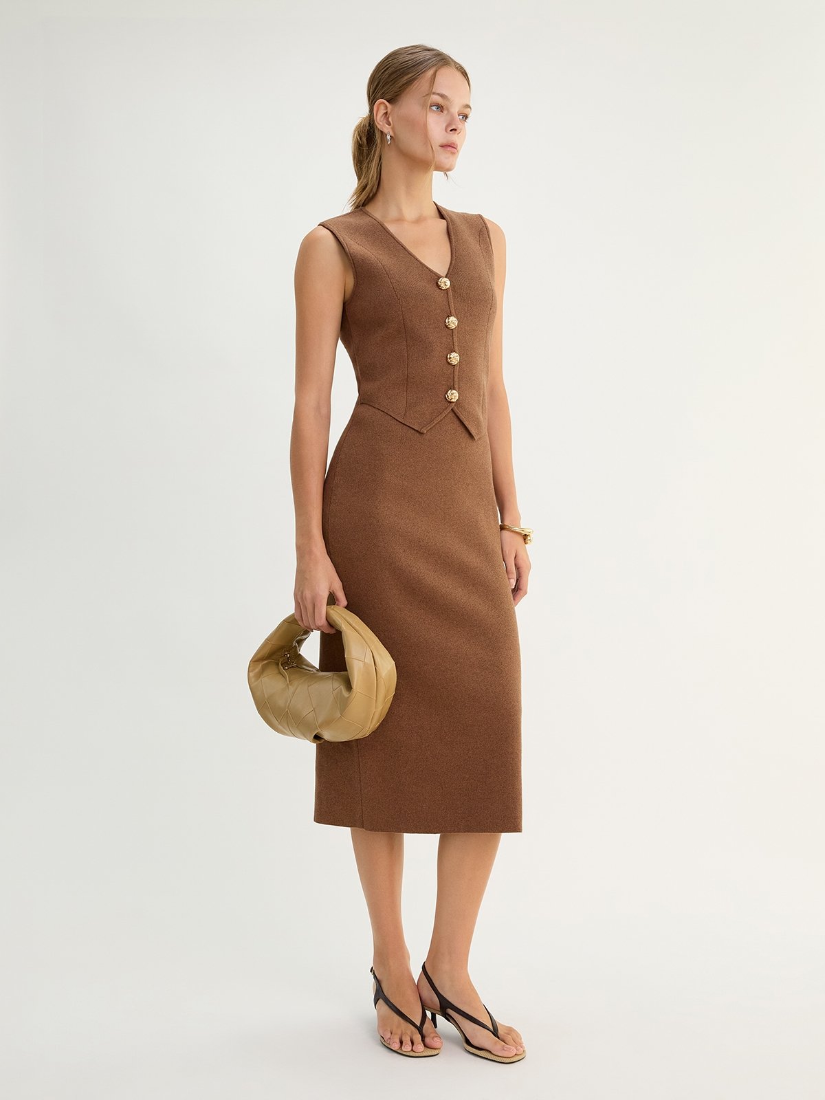 brown fitted midi dress SnatchedKnit Spaghetti Strap Midi Dress Brown / XS/S