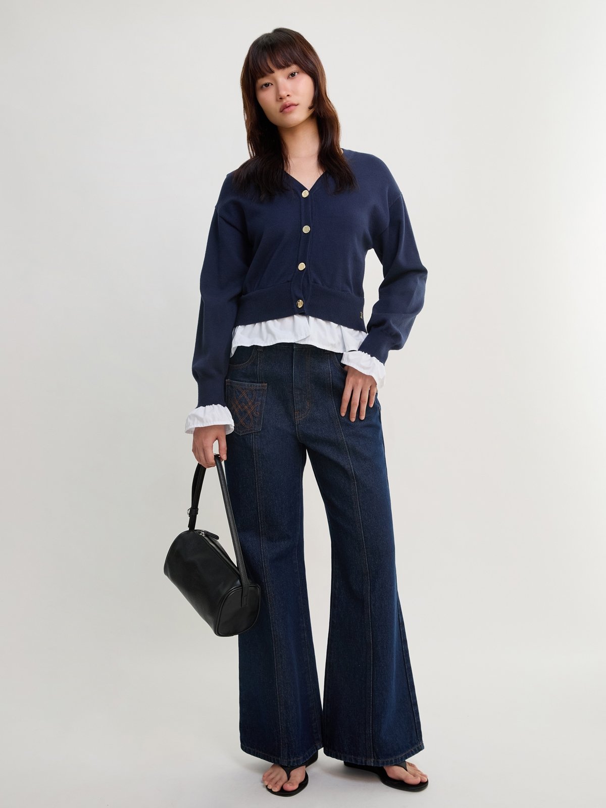 Ruffle Hem Cardigan - Blue - Pomelo Fashion