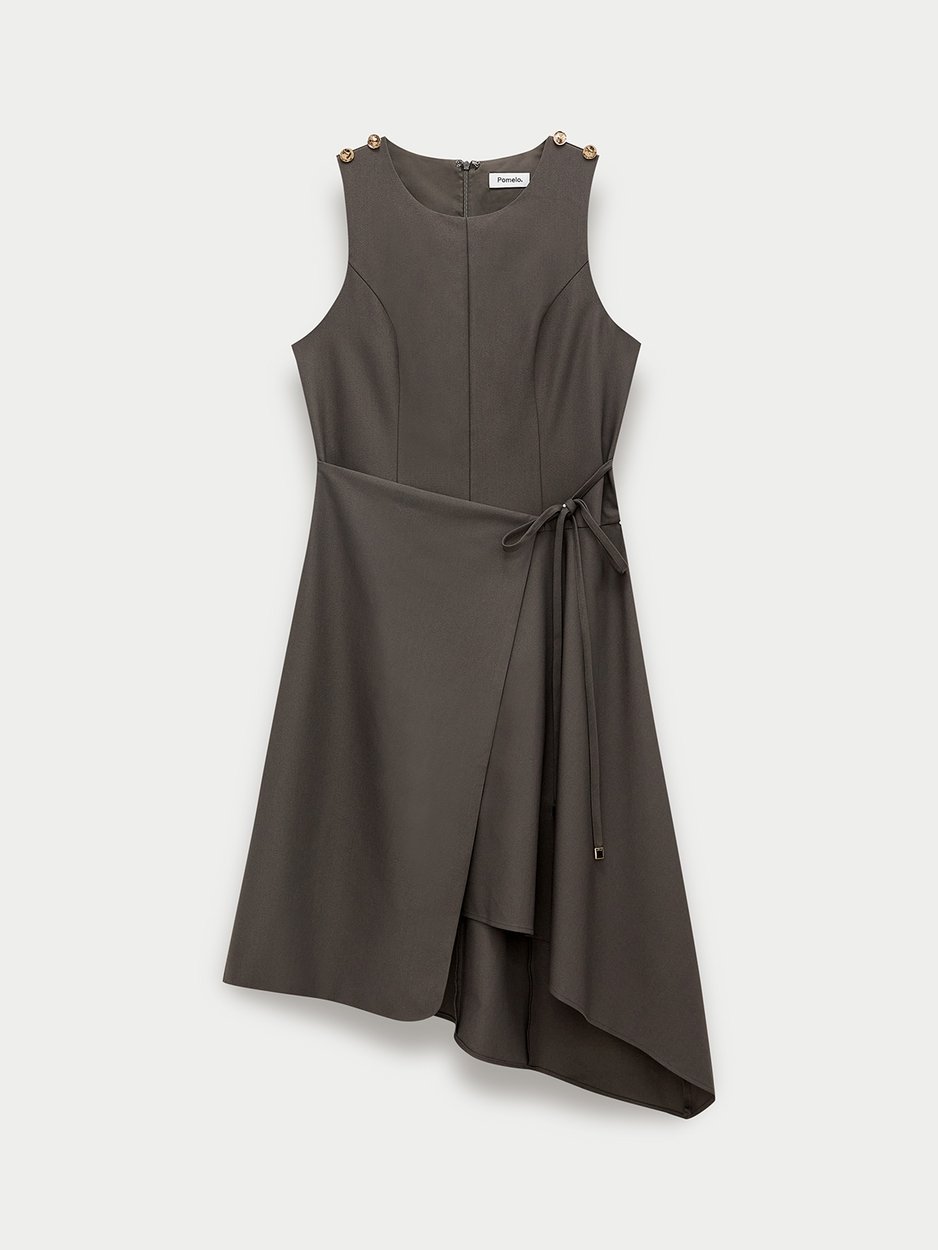grey sleeveless midi dress Grey V-neck pleated sleeveless midi dress | D.Anna