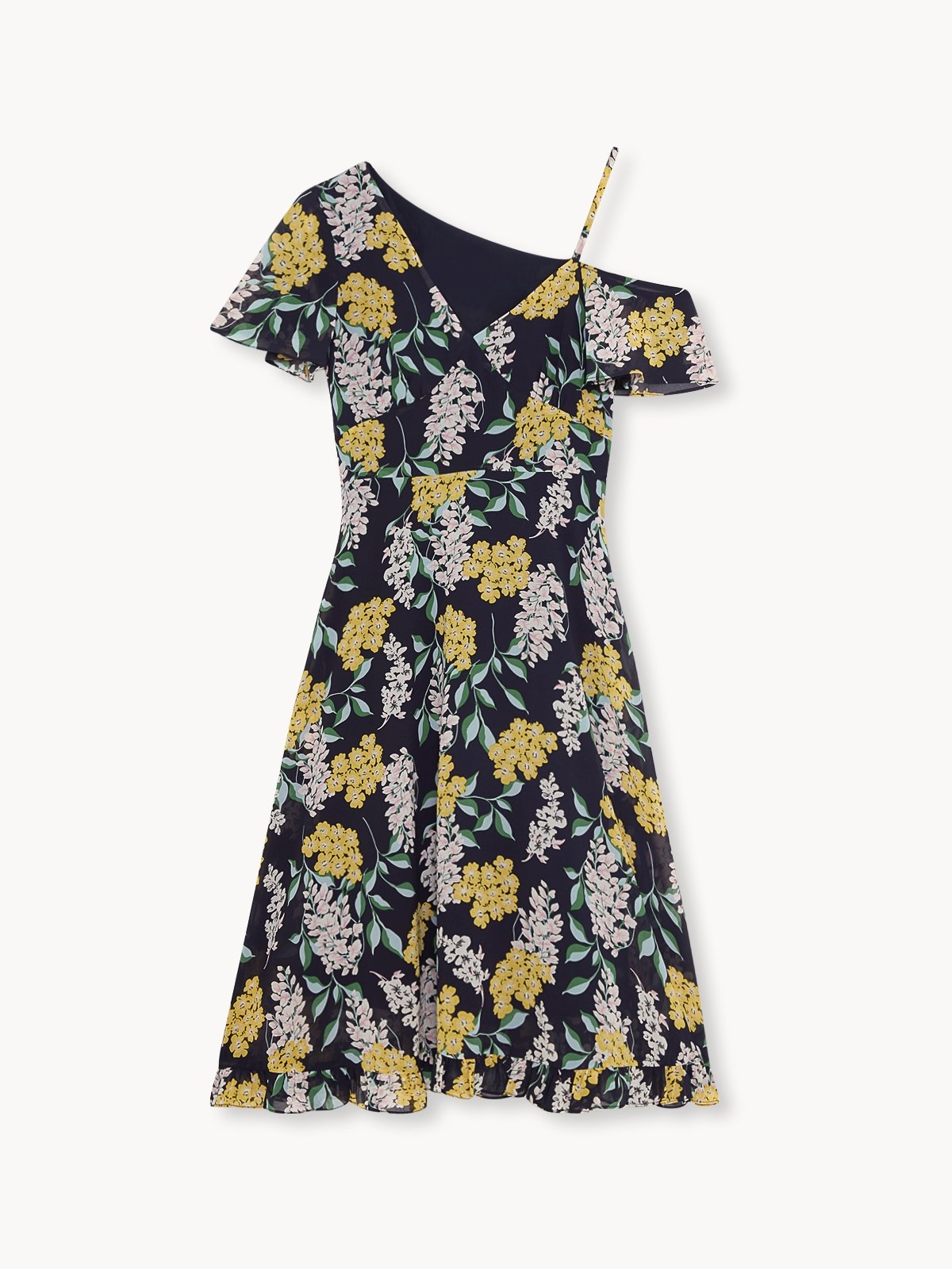 Midi Single Cold Shoulder Dress Navy Pomelo Fashion