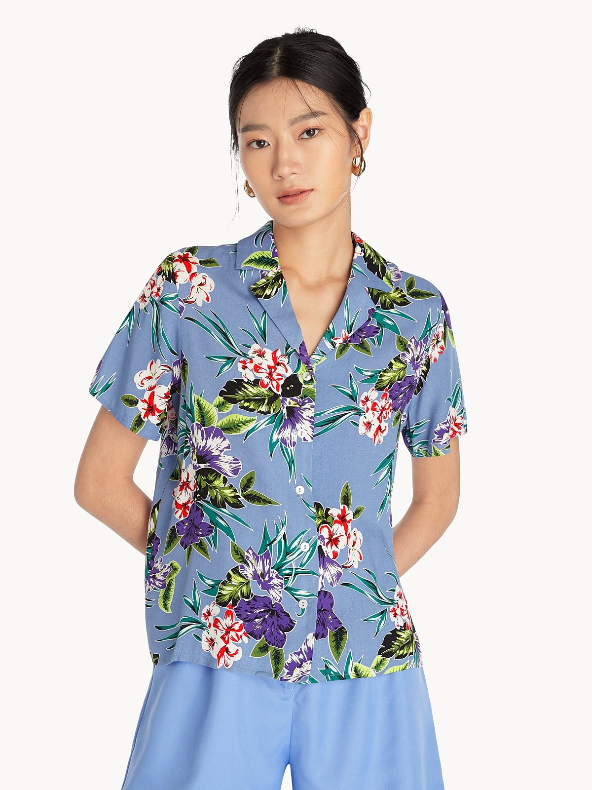 Tropical Embroidered Button-Down Shirt