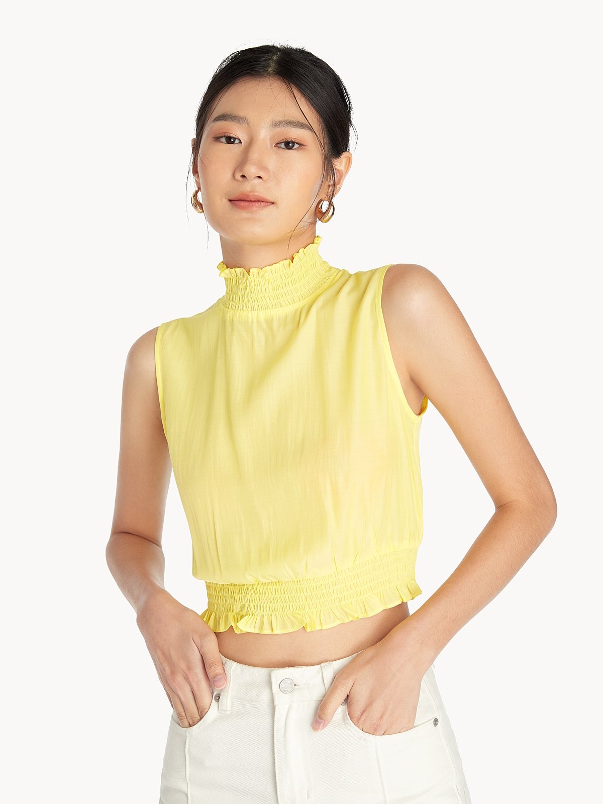 Yellow mock neck top outlet