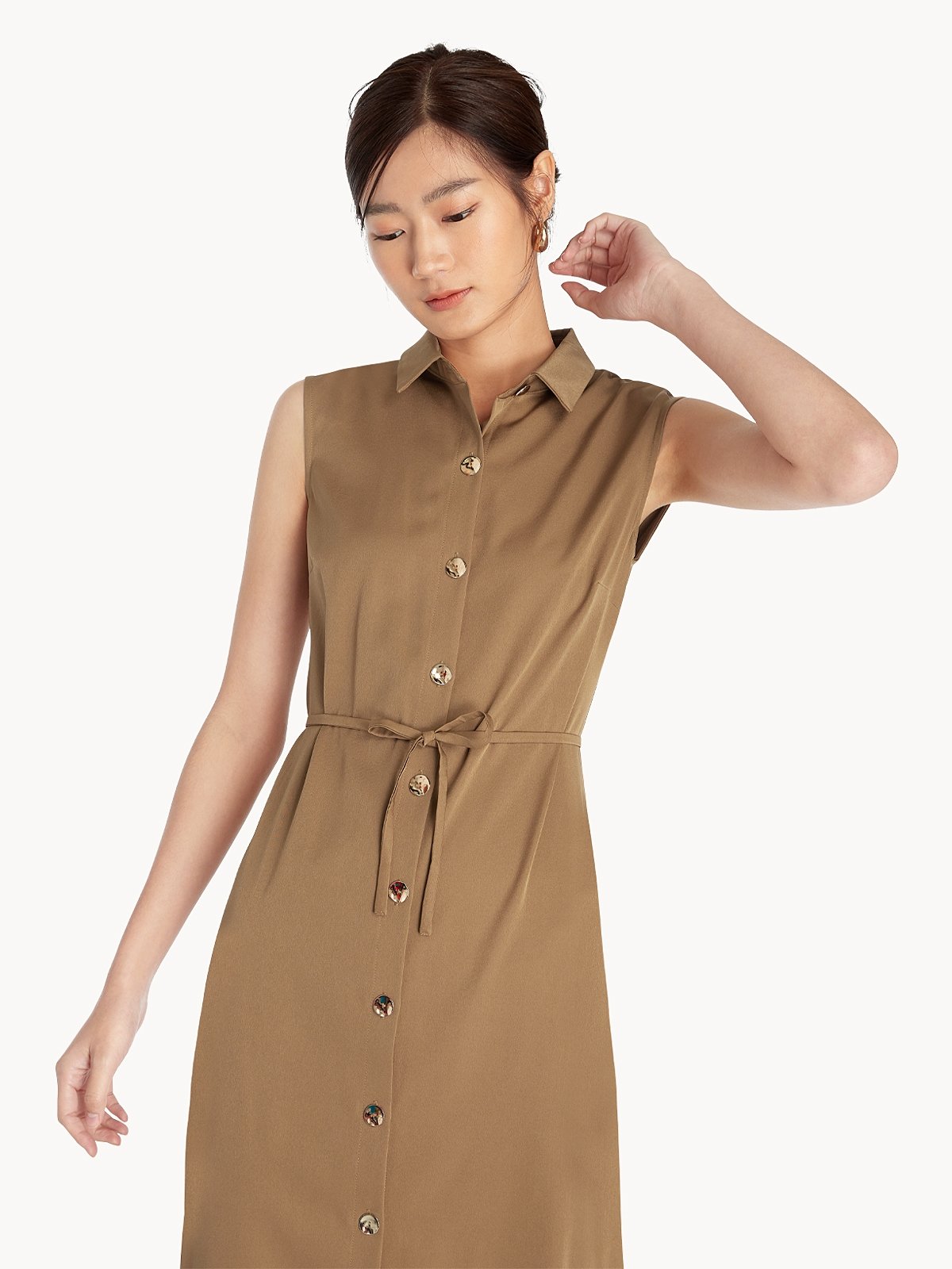 Tan button up dress outlet