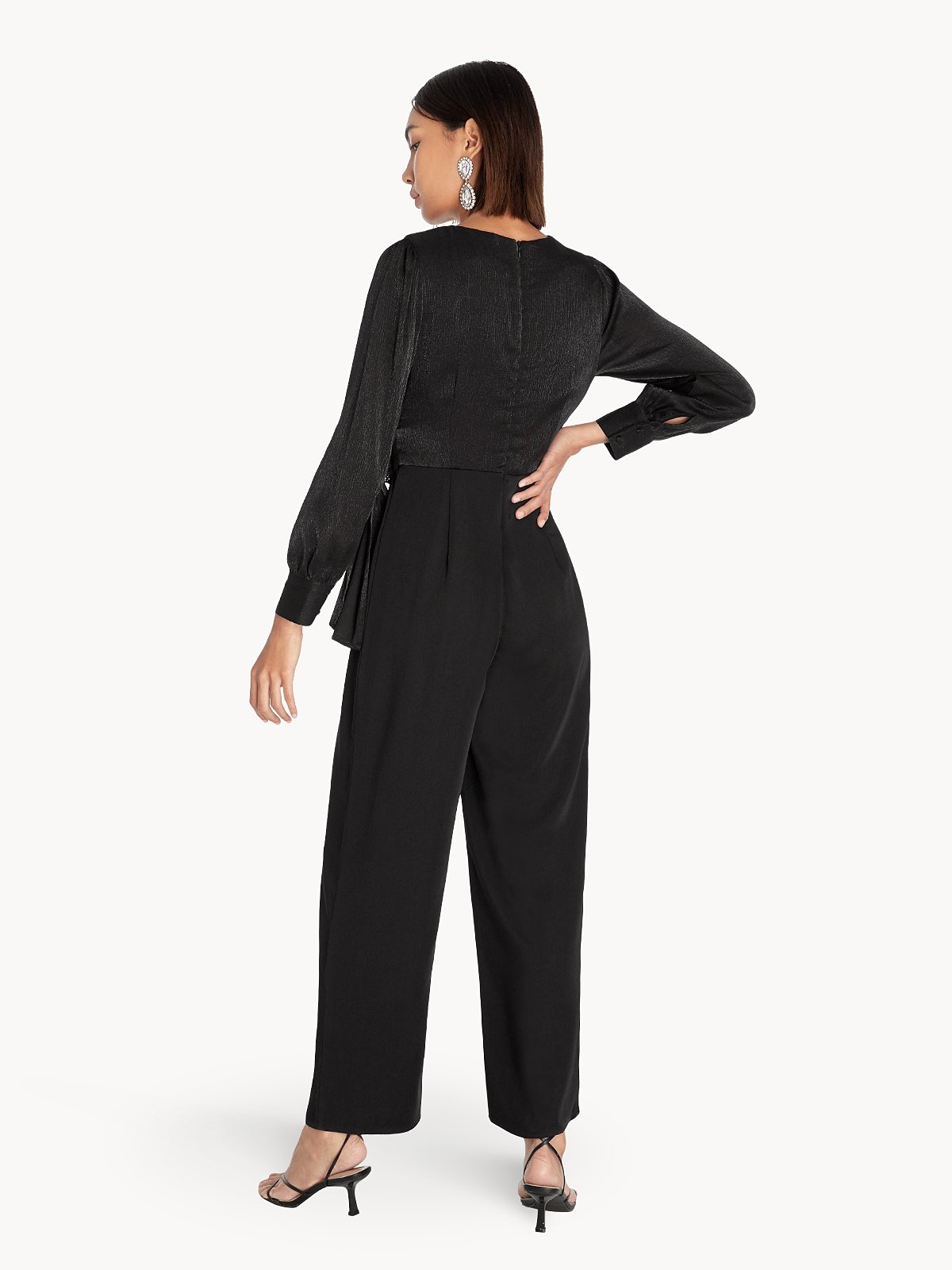 Black surplice jumpsuit outlet