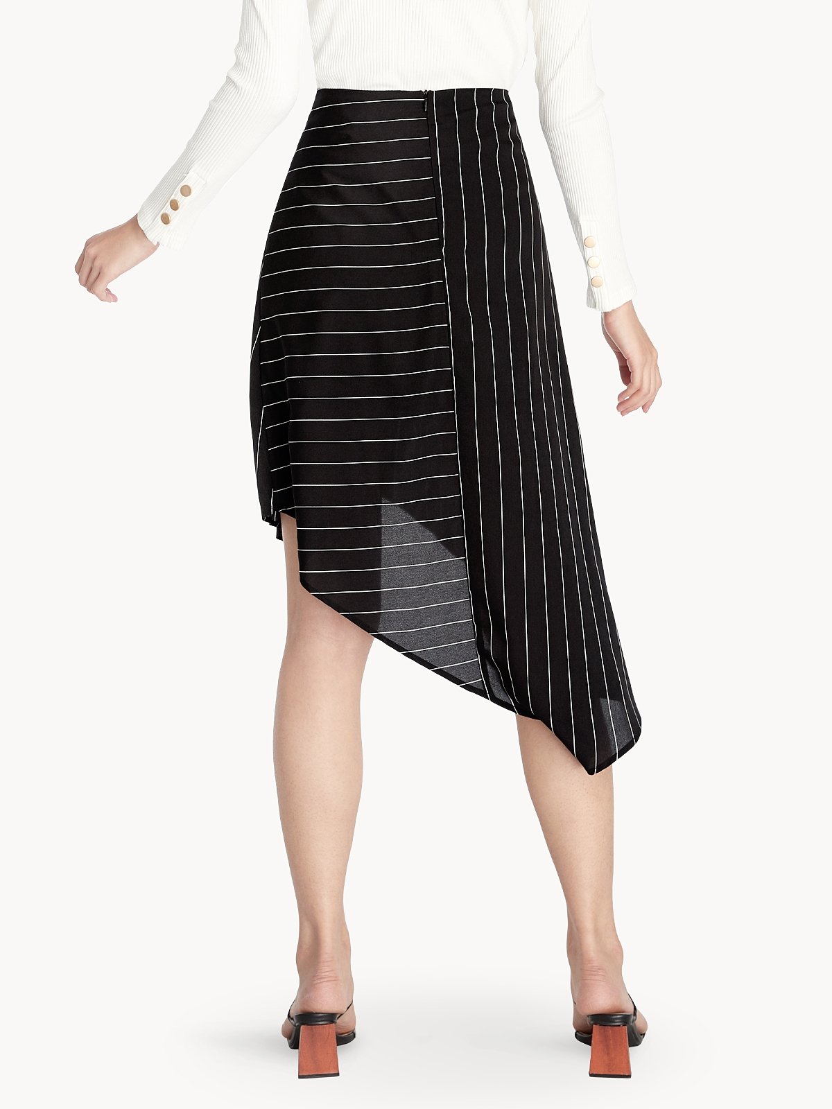 Stripe Asymmetric Skirt Black Pomelo Fashion