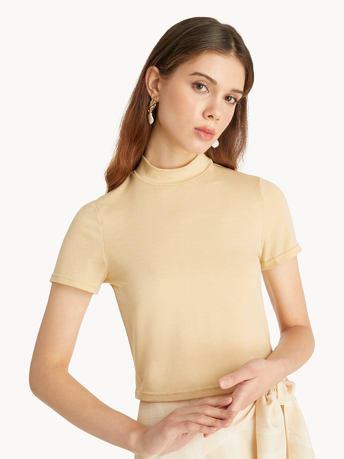 Beige mock deals neck top
