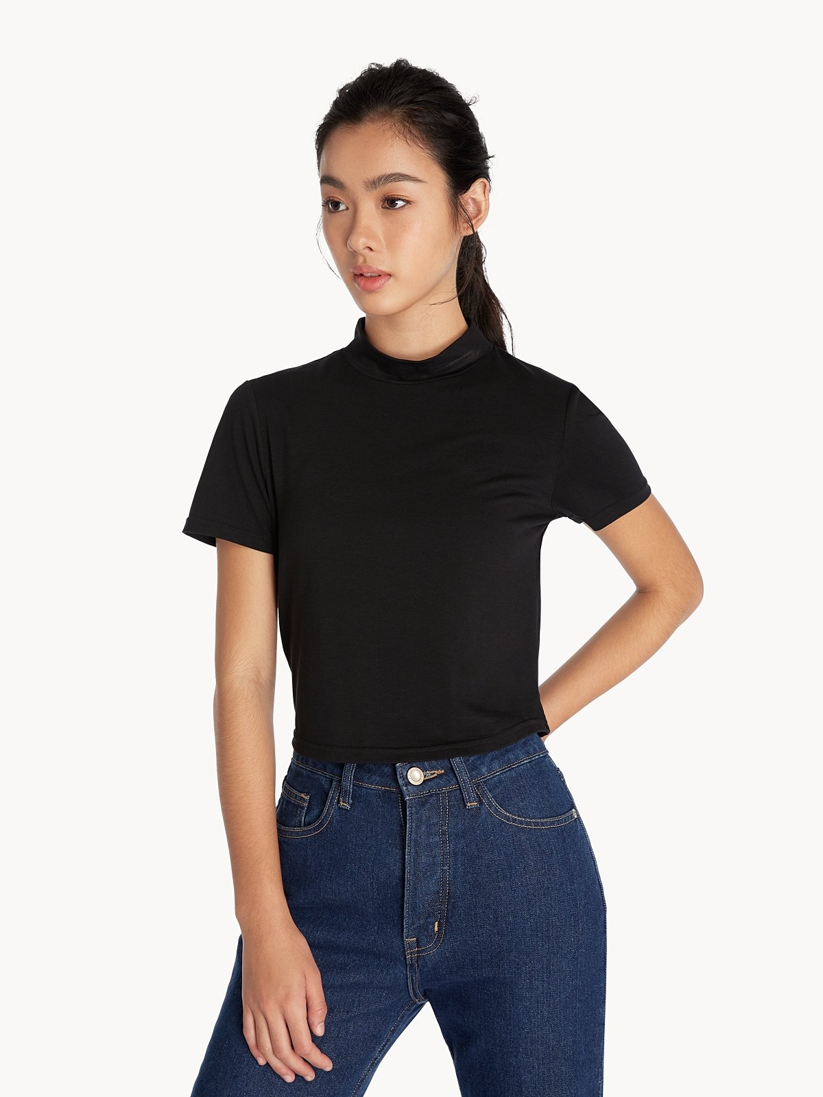 Mock Neck Top Black Pomelo Fashion