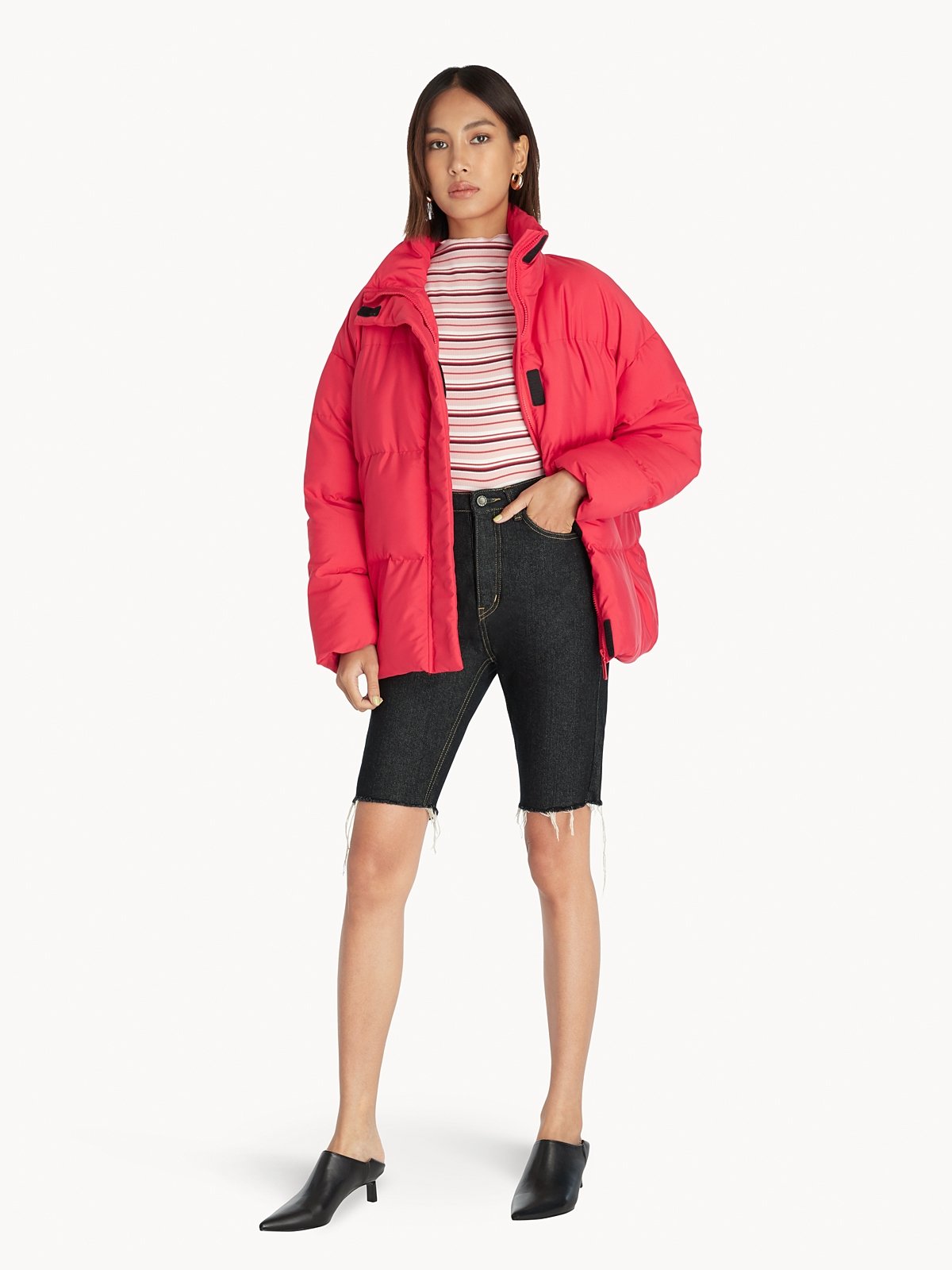 Red puffer jacket for women top