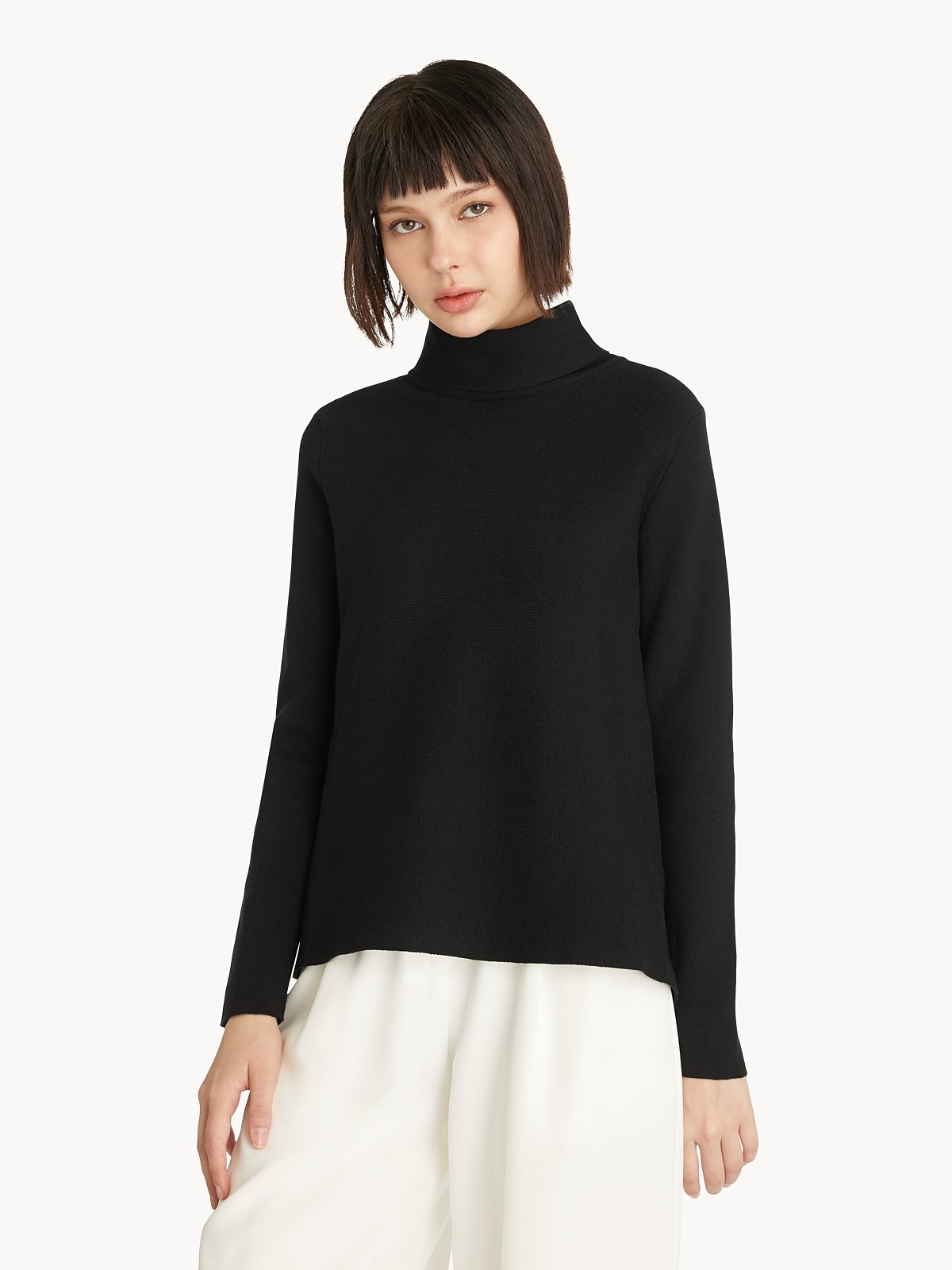 Foldover Turtle Neck Sweater Black Pomelo Fashion