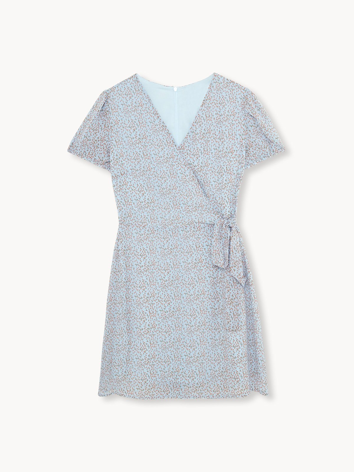 h&m blue floral wrap dress H&M MAMA - Cream/Blue Floral MAMA Puff-Sleeved Wrap Dress - Size: S