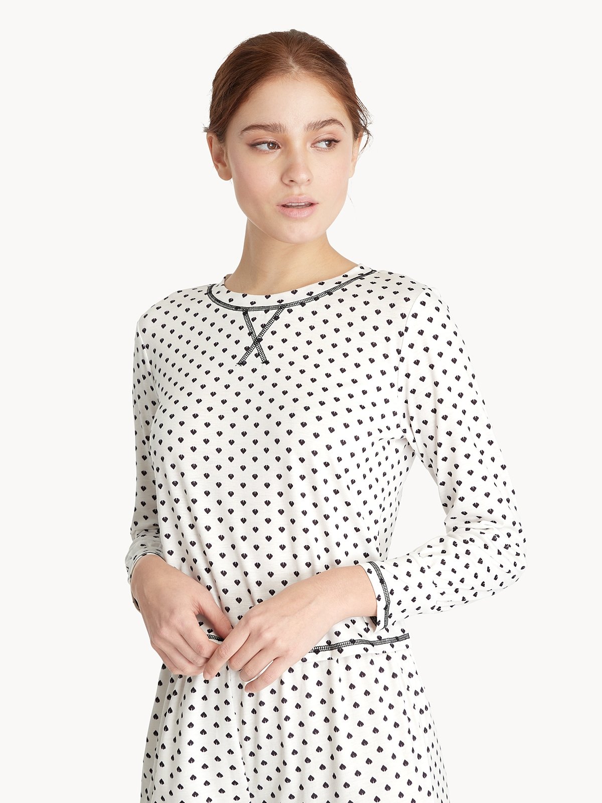 Contrast Stitch Full Sleeves Pyjama Top White Pomelo Fashion