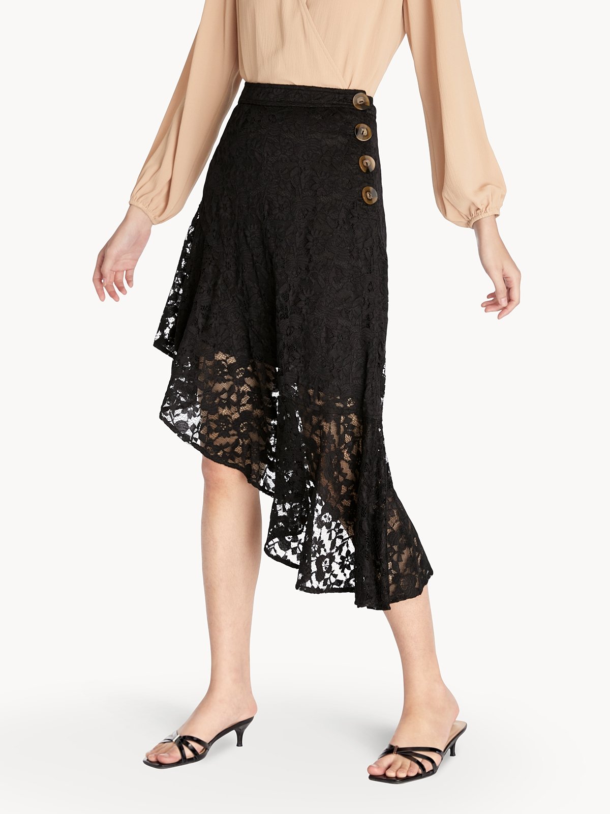 Black lace shop asymmetrical skirt