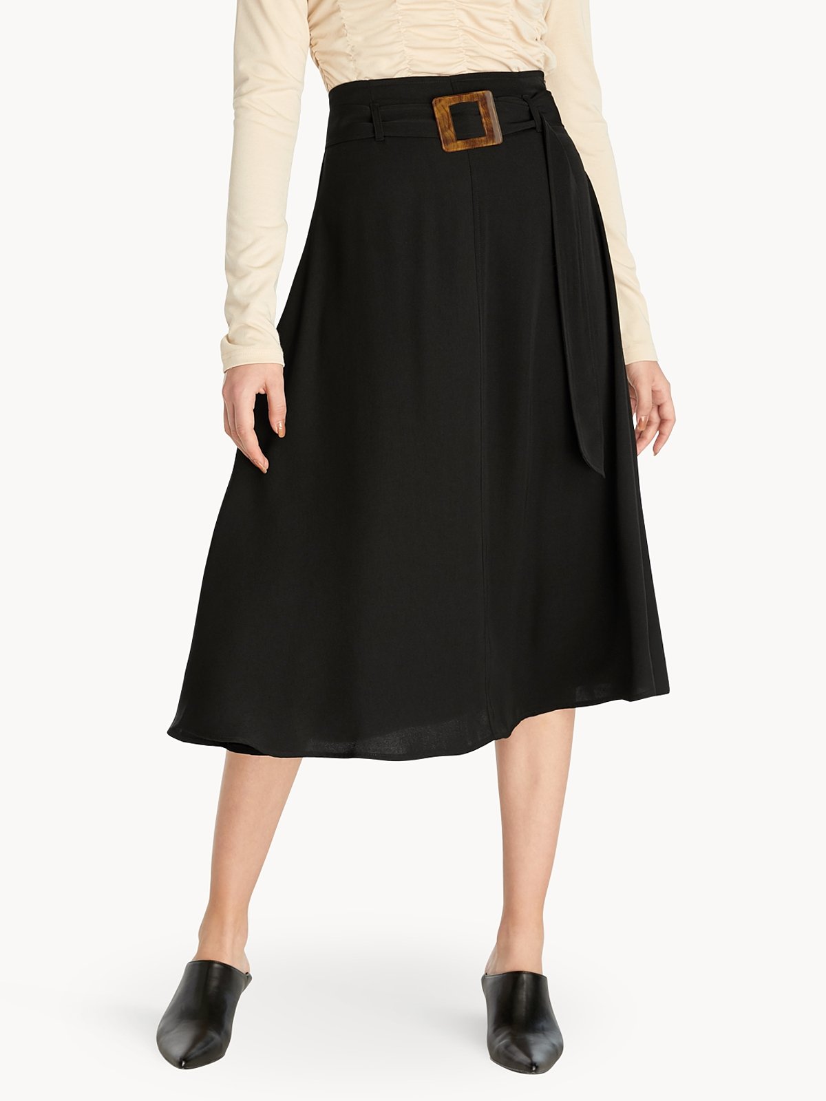 Belted A Line Skirt Black Pomelo Fashion