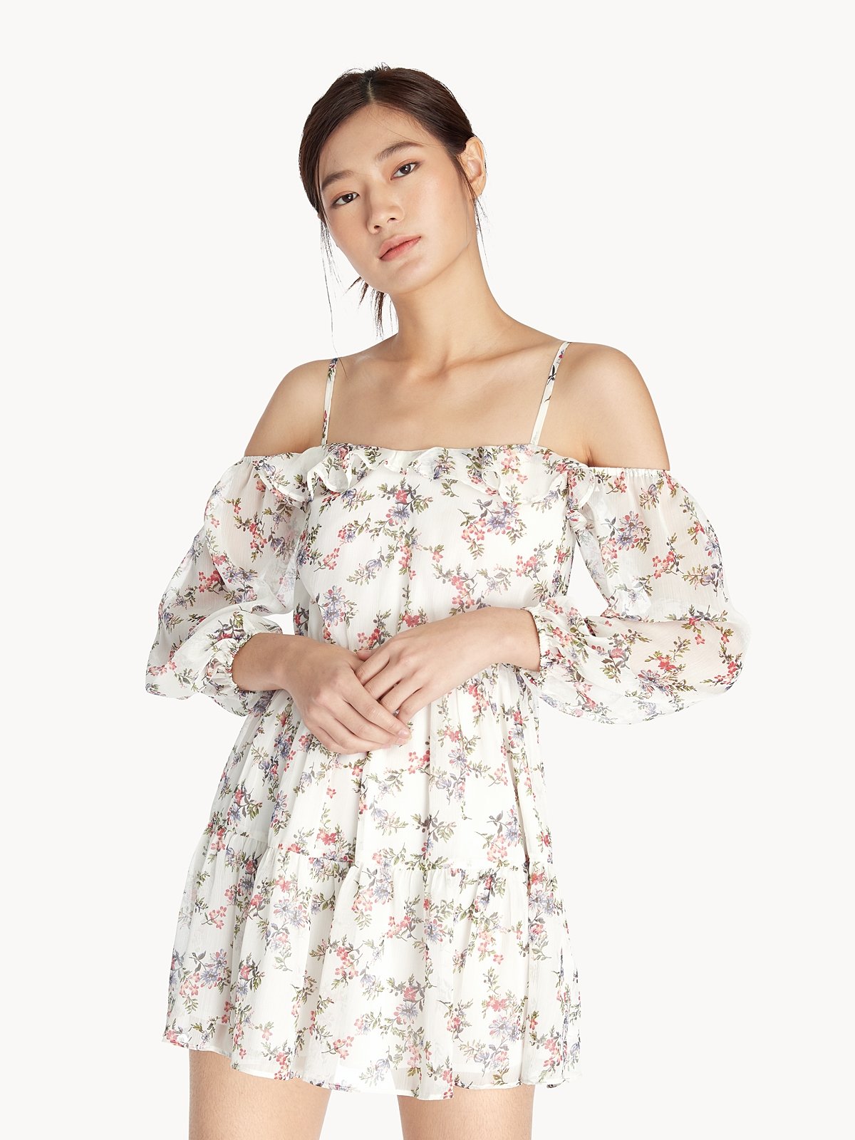 White cold shoulder dress hotsell