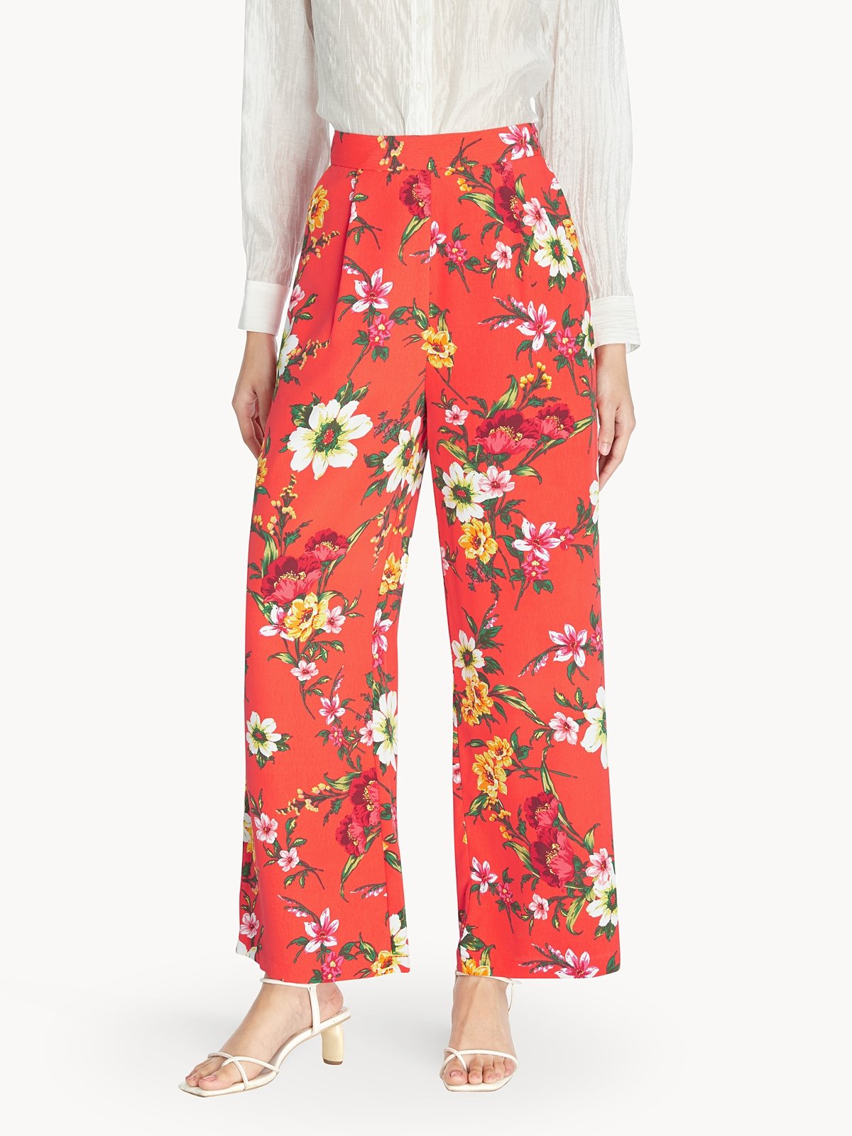 Floral Wide Leg Pants Red