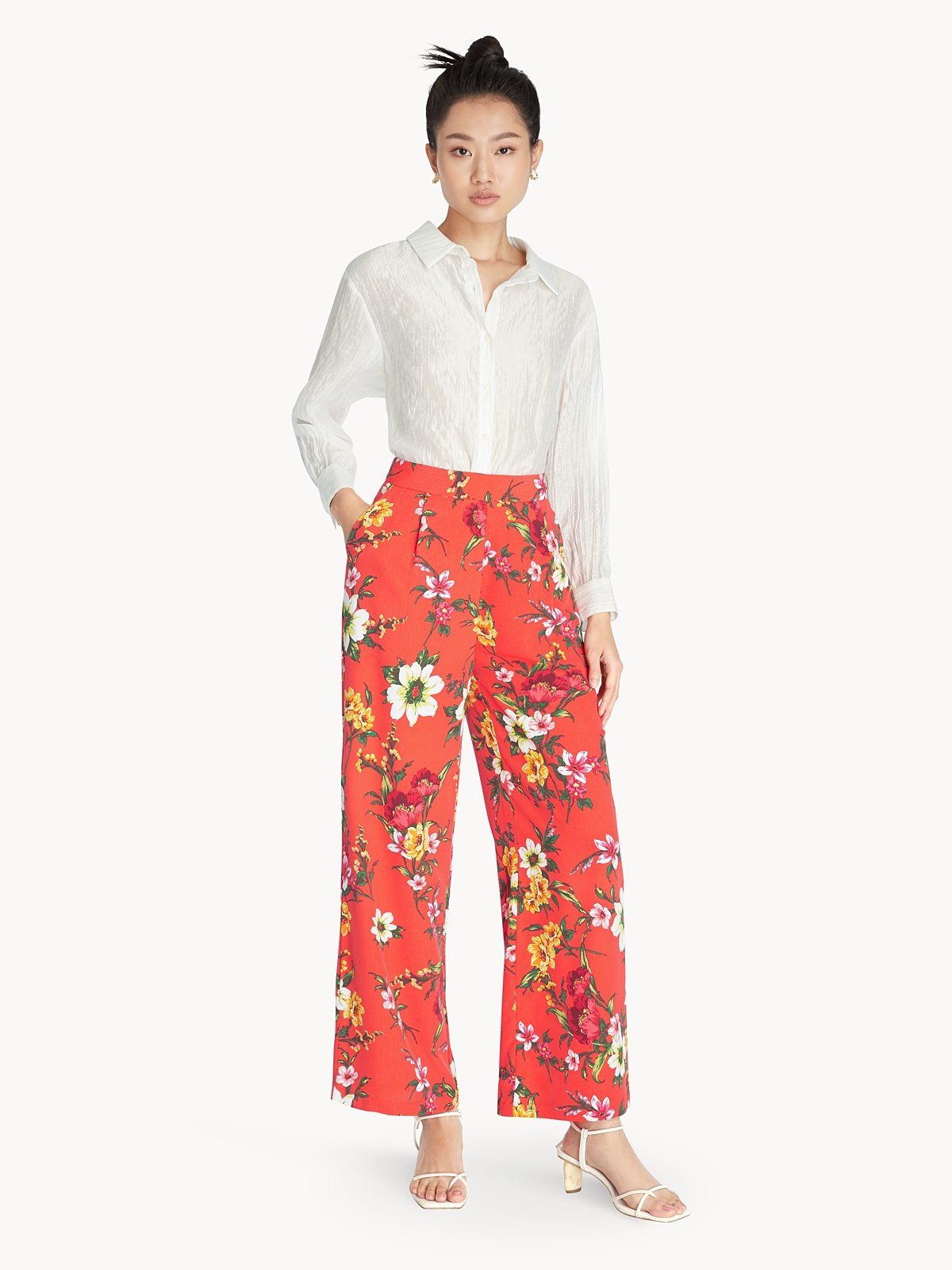 Red floral pants hotsell