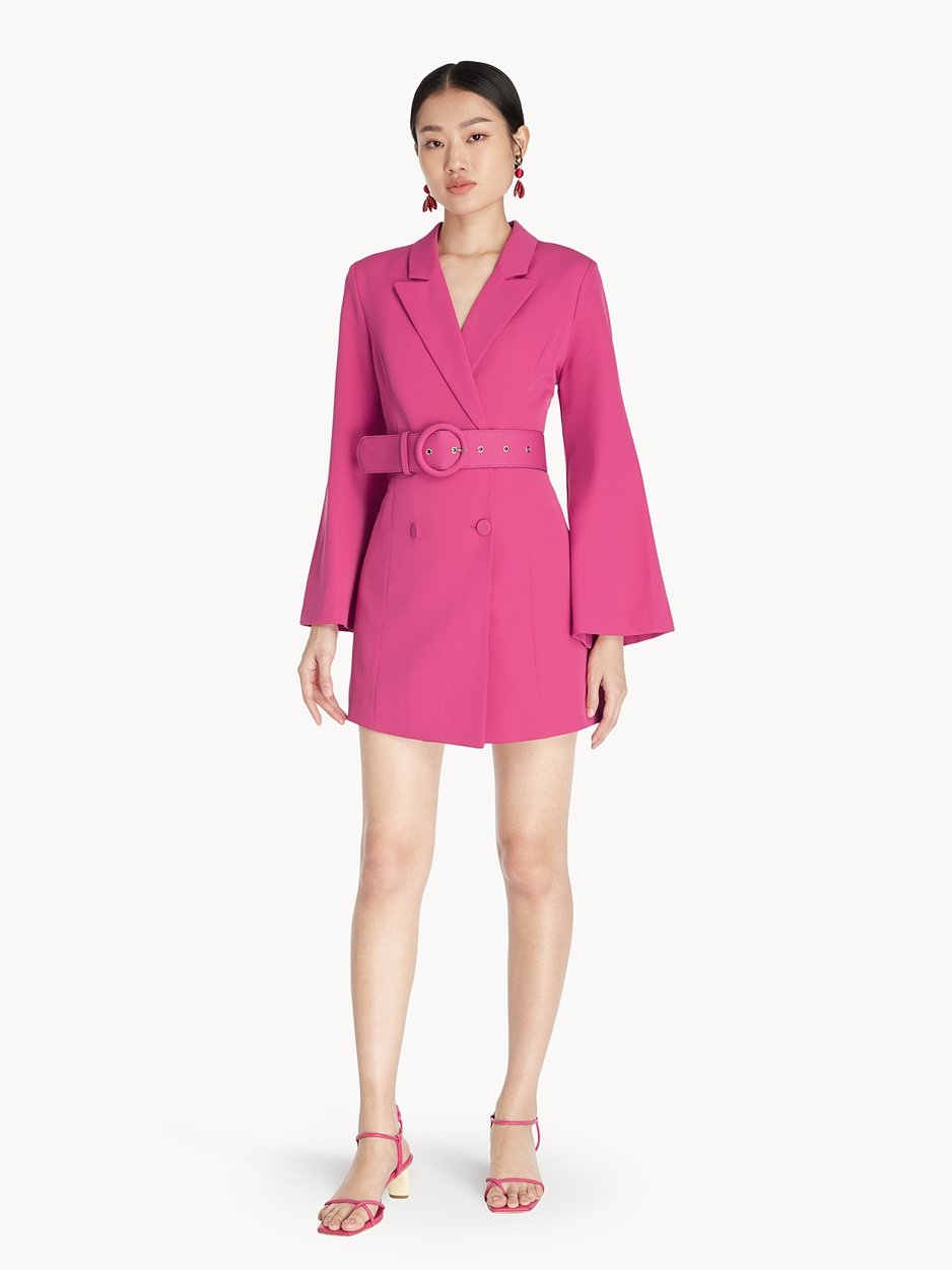 belted blazer dress pink Vila belted tailored blazer mini dress in bright pink