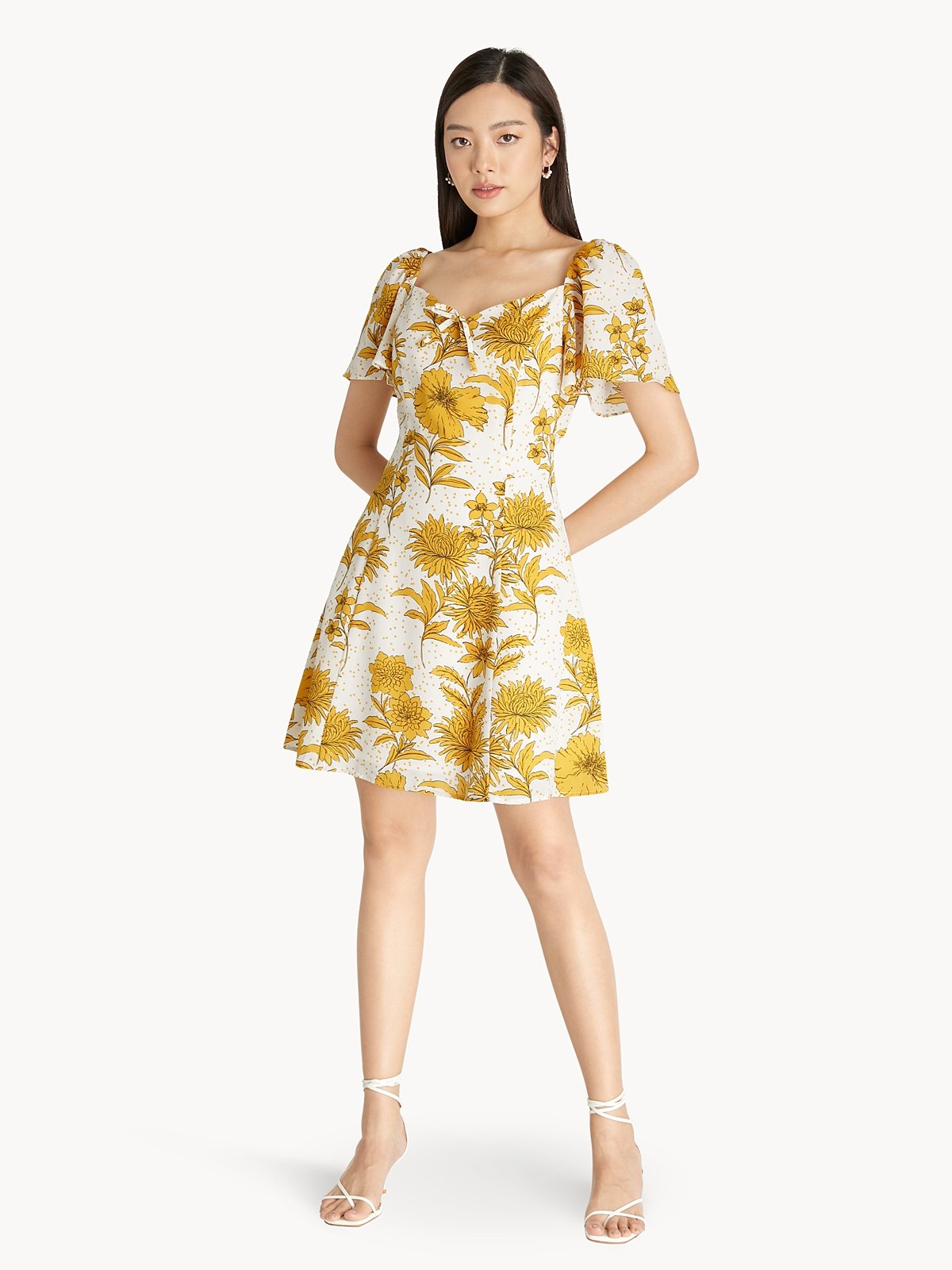 White and online yellow floral dress