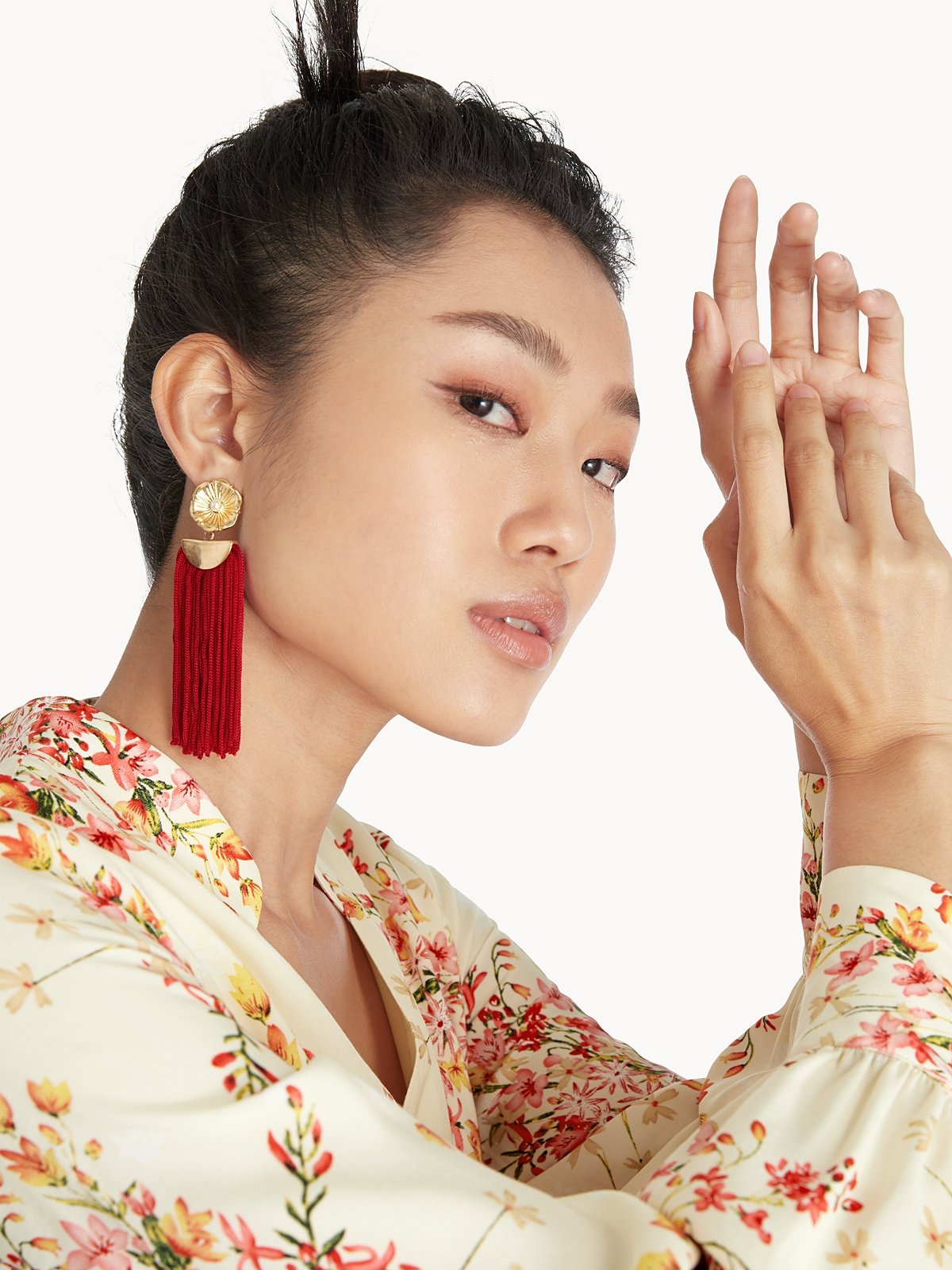 Red tassel sales drop earrings