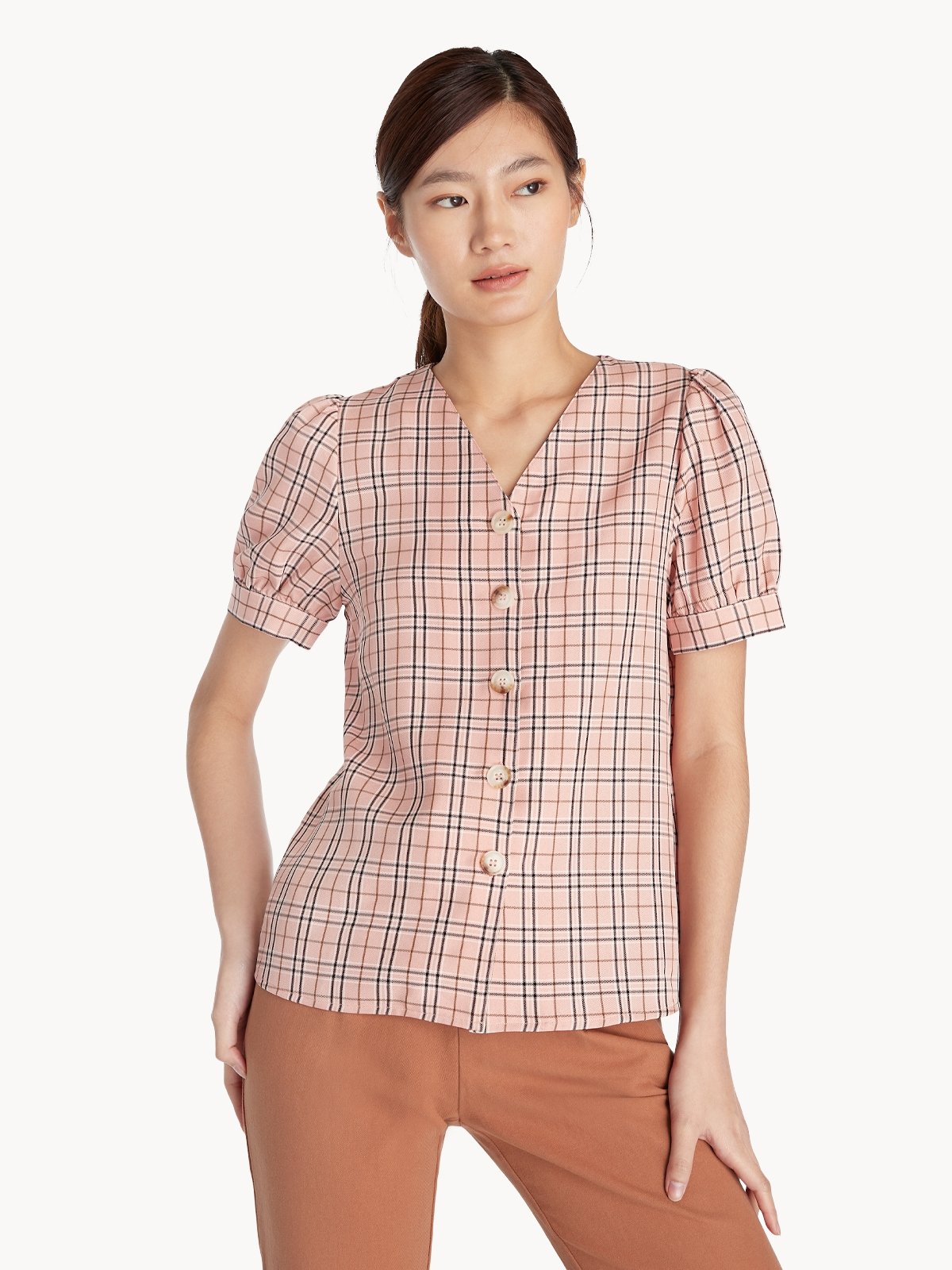 Pink Poplin Puff Sleeve Top main image 1