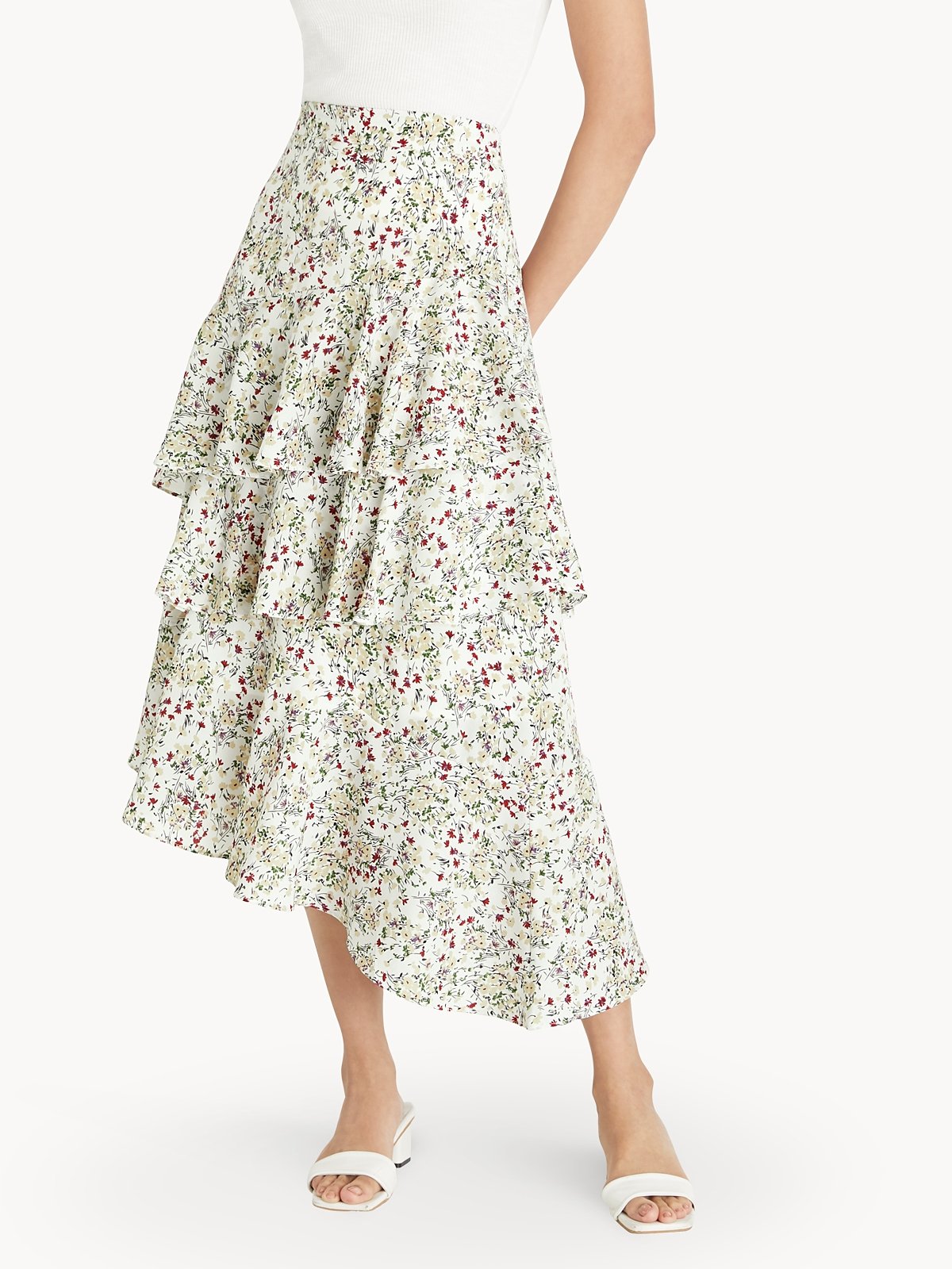 Asymmetrical sales tiered skirt