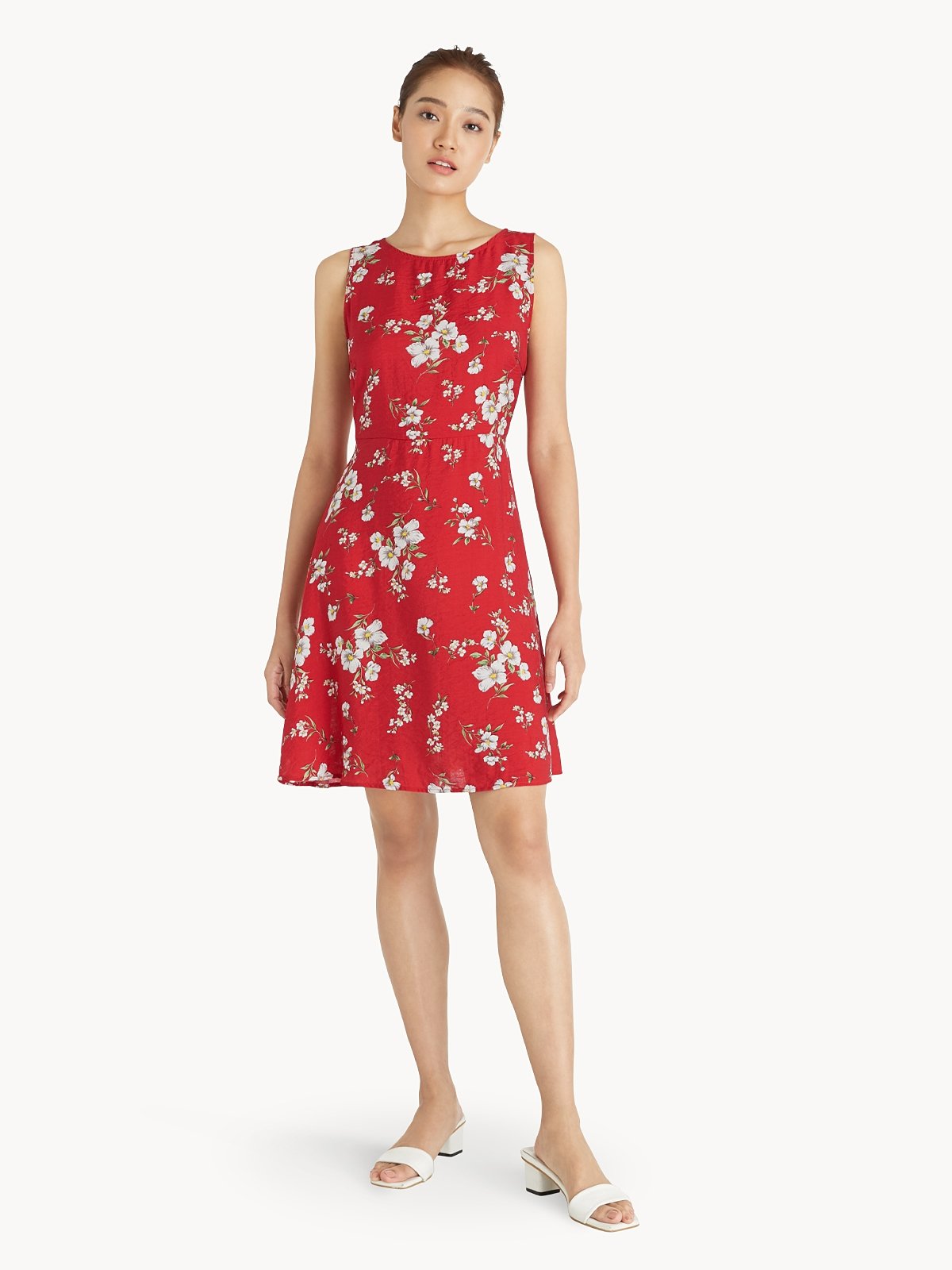 Mini Floral Sleeveless Dress Red
