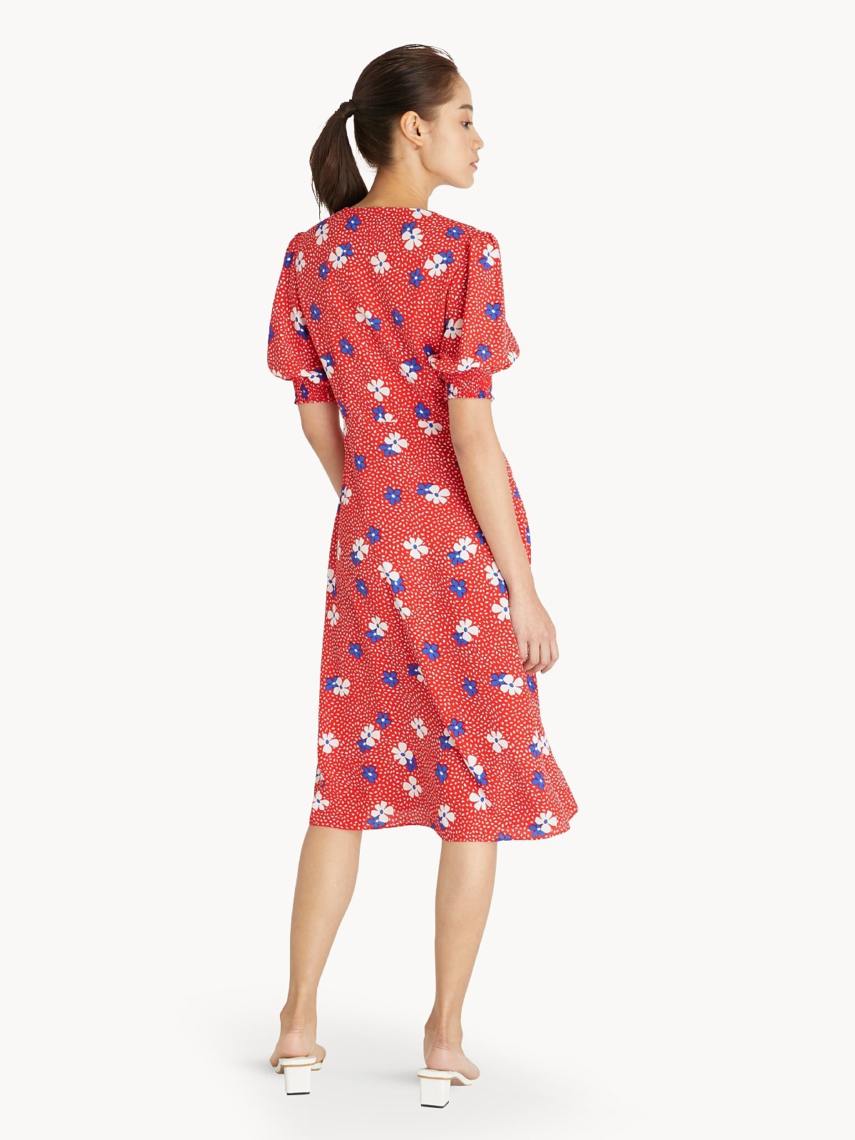 Red floral clearance midi dress