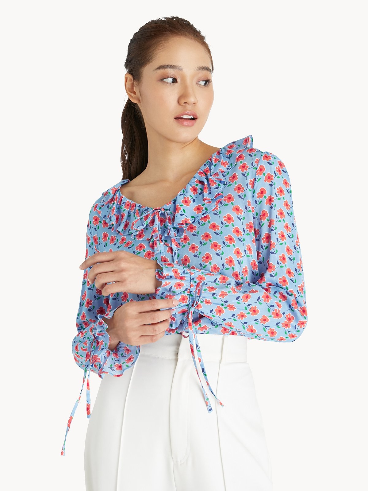 Twist Detail Blouse Blue Floral