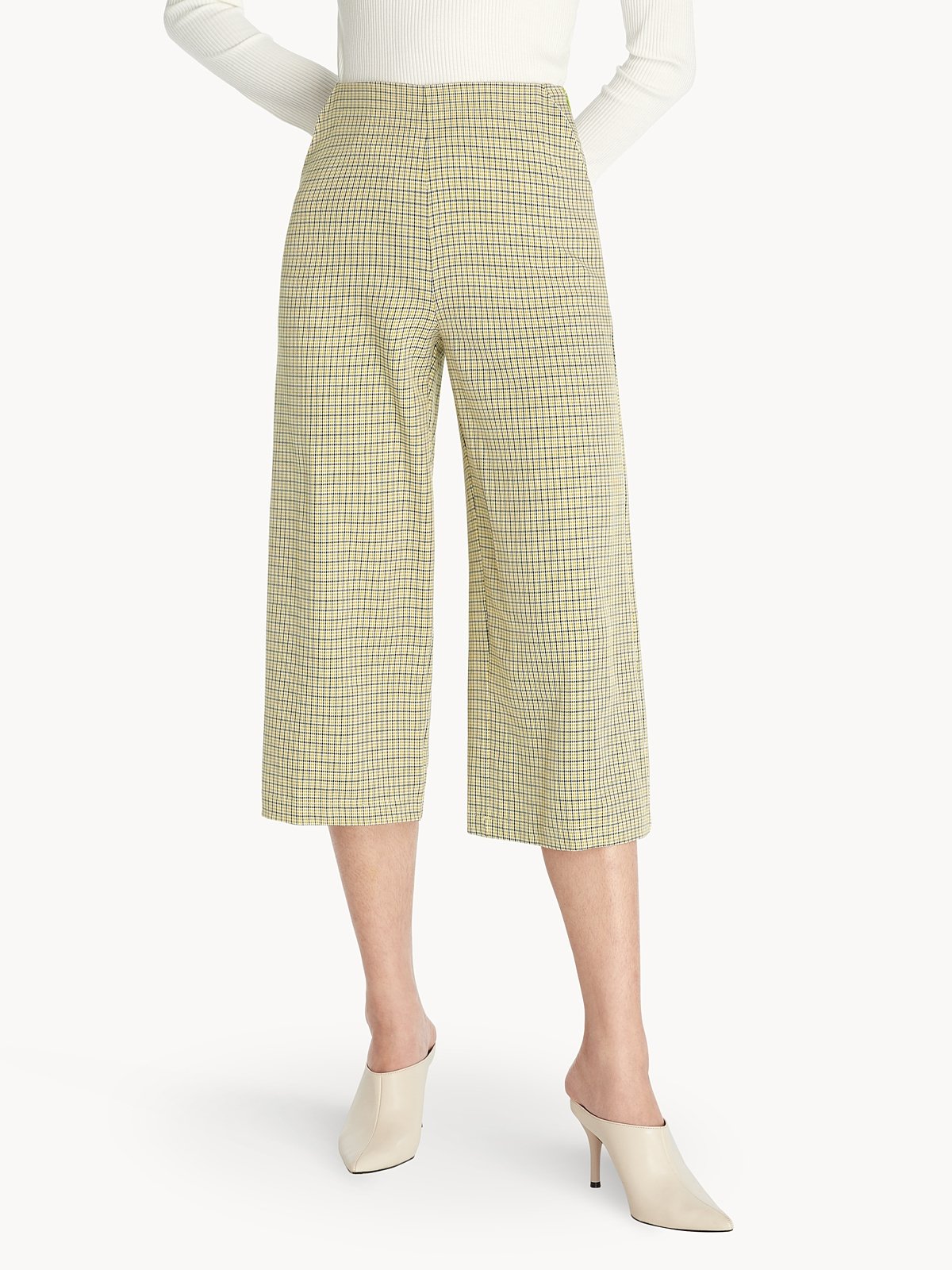 Crop Culotte Checkered Pants Green Pomelo Fashion