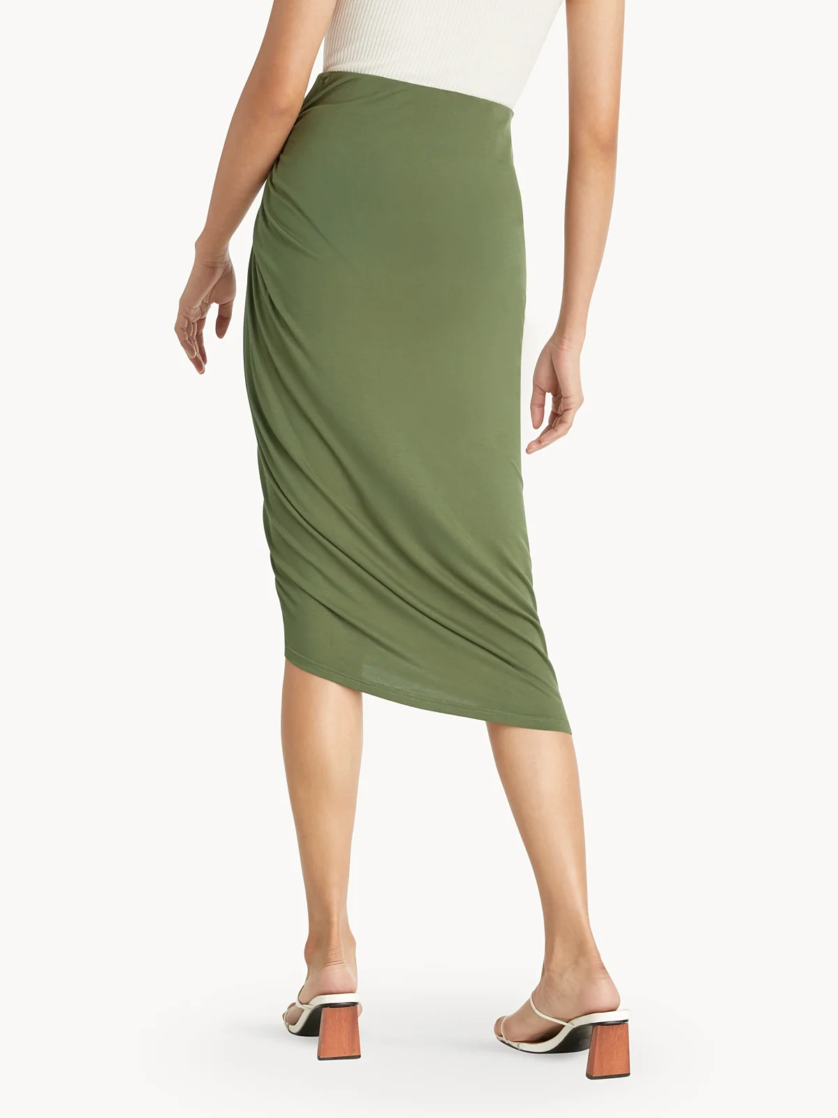 Side Draped Wrap Skirt - Green - Pomelo Fashion