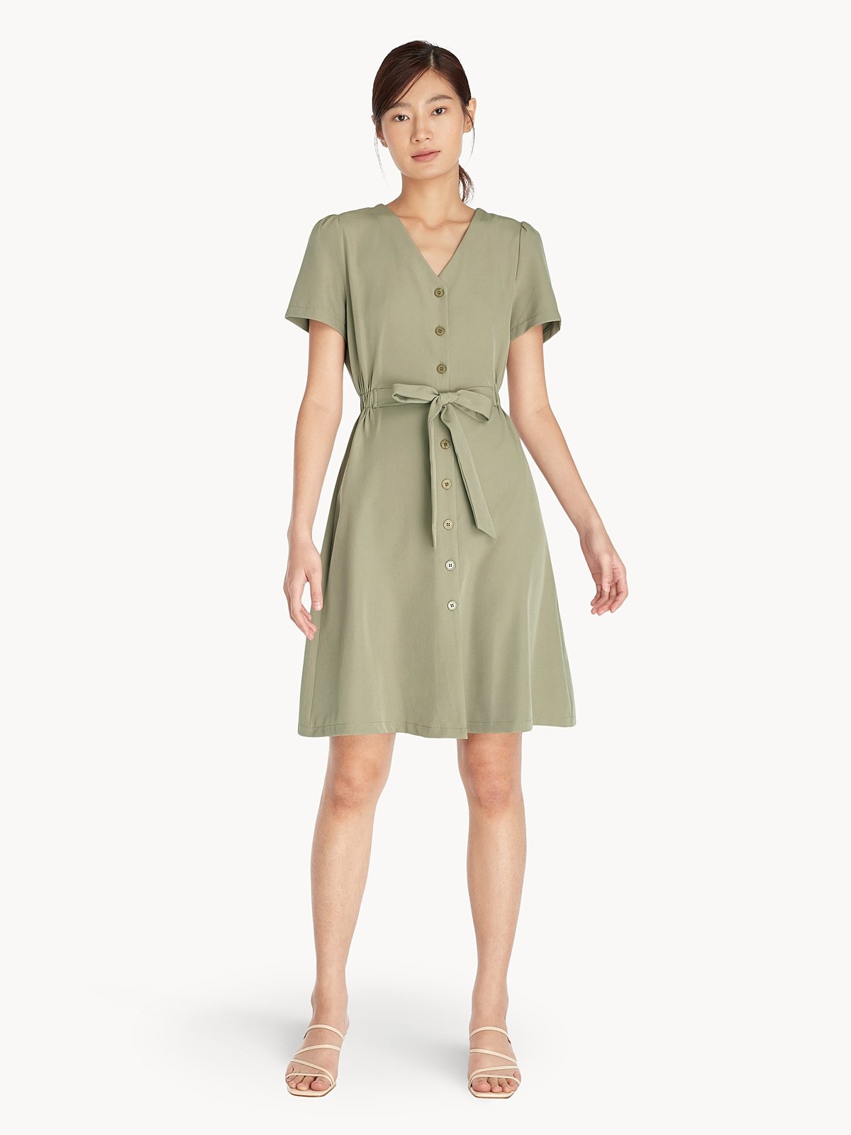 Green tie waist dress shop
