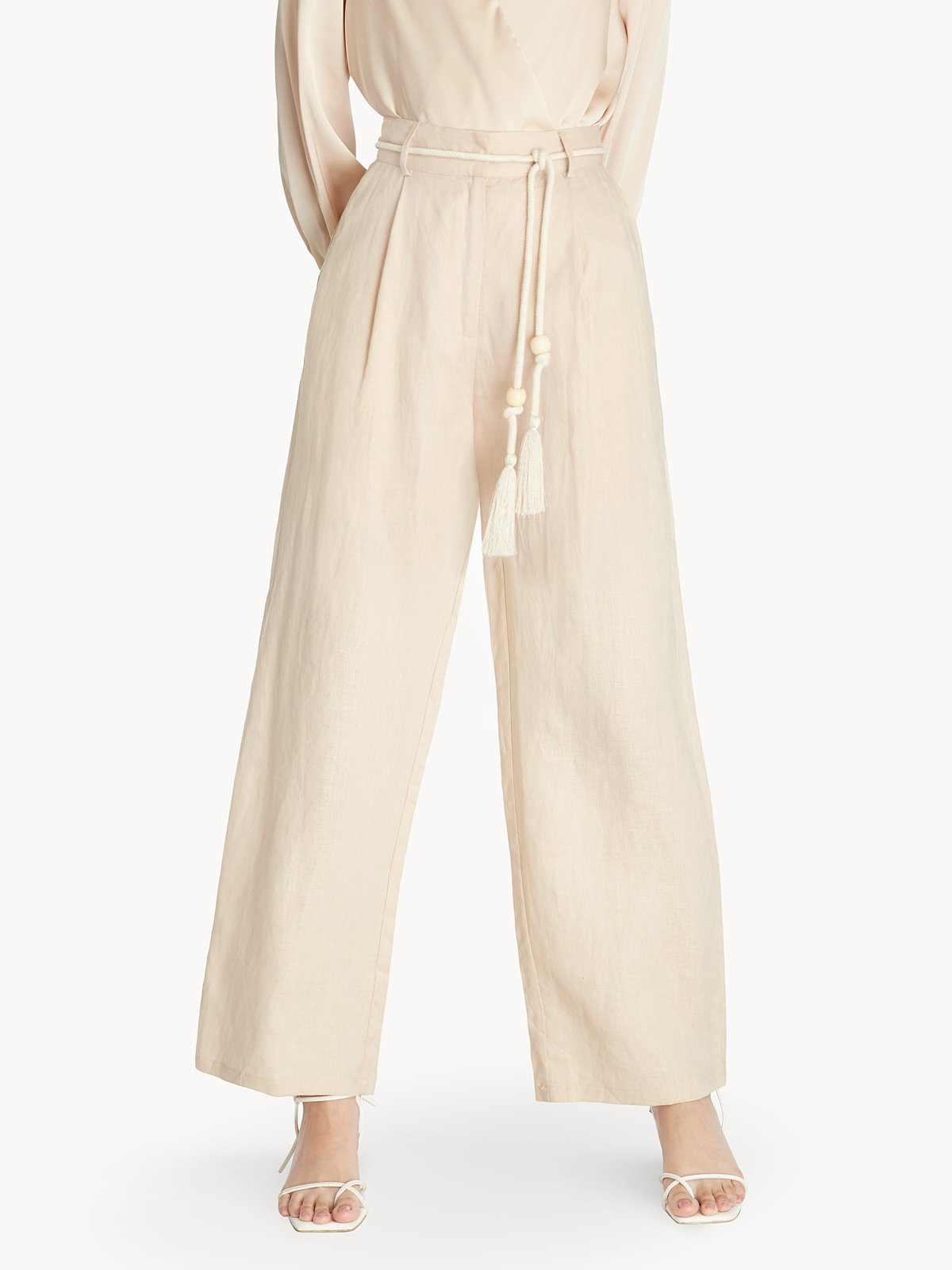 Tassel Rope Belt Pants Beige Pomelo Fashion