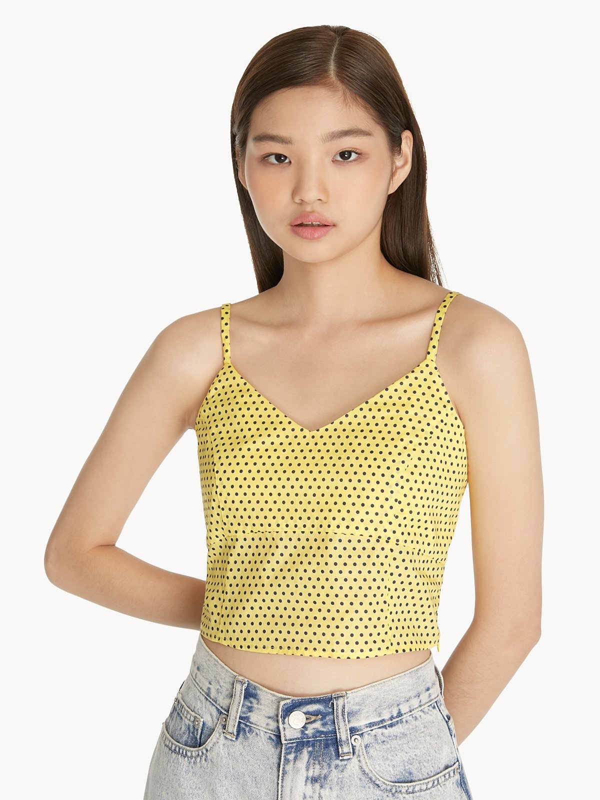 Yellow polka dot crop top discount