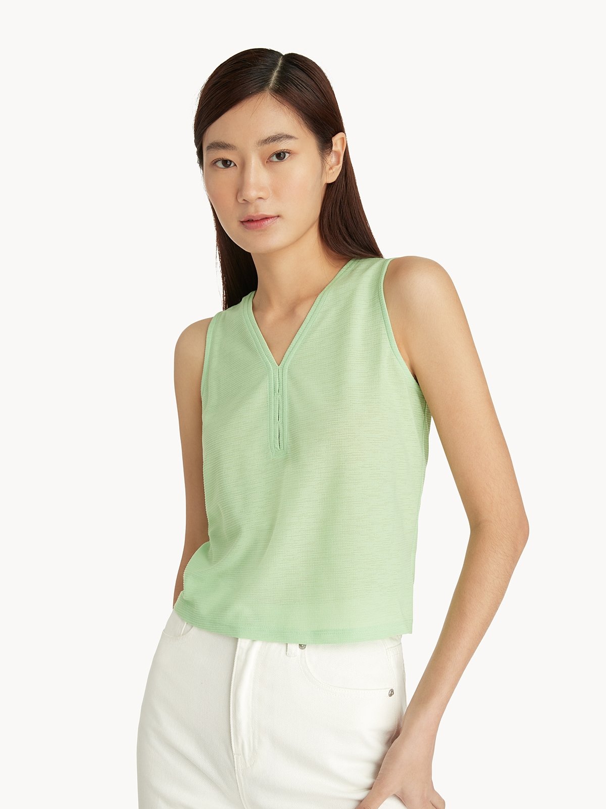 V Neck Tank Top Green Pomelo Fashion