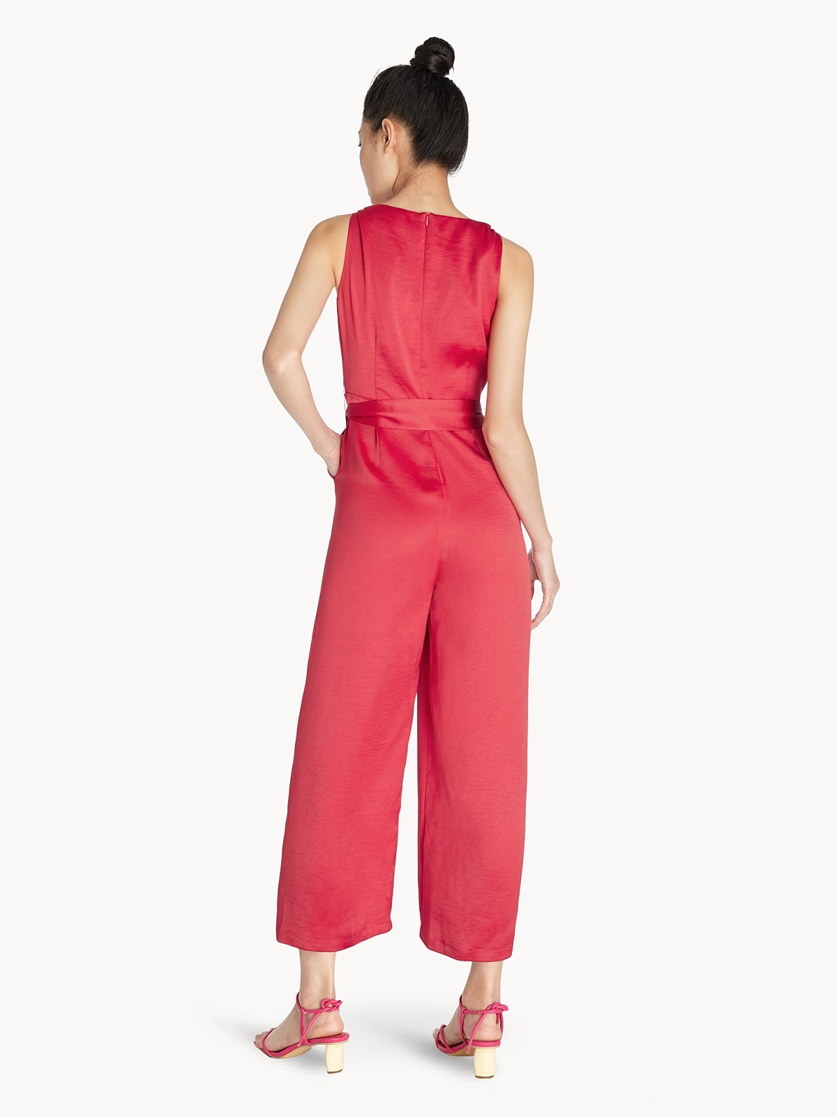 Red tie waist jumpsuit cheap