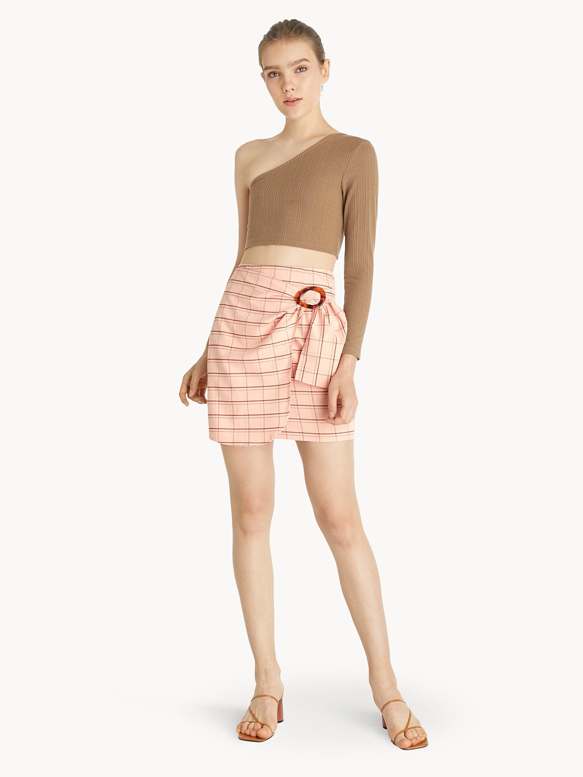 Mini Plaid Wrap Skirt Pink Pomelo Fashion