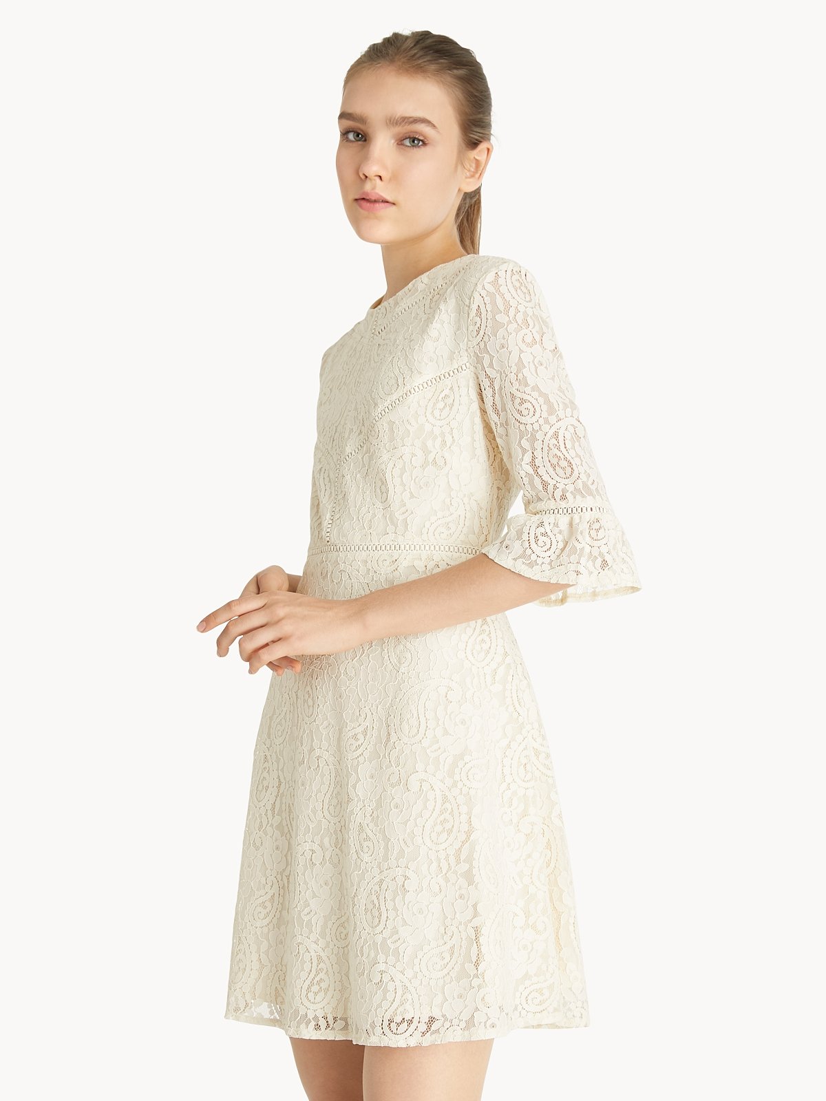 Mini Lace Crew Neck Dress Cream