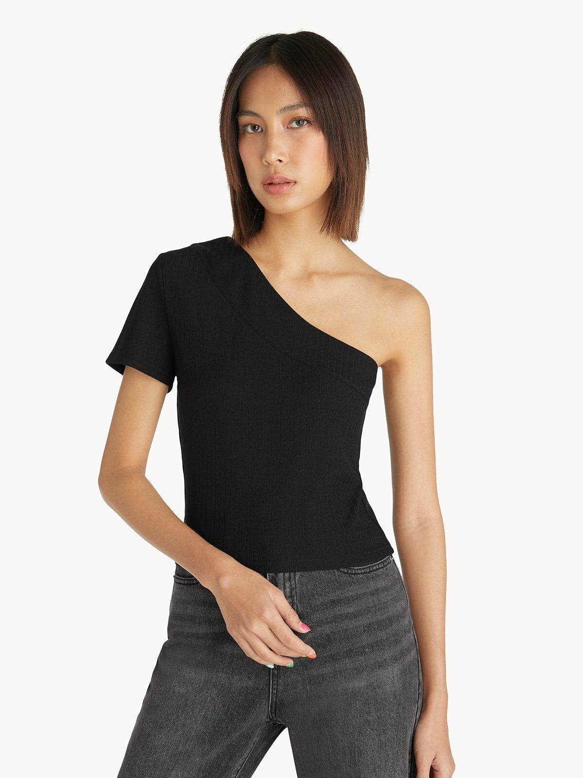 One shoulder short sleeve top cheap