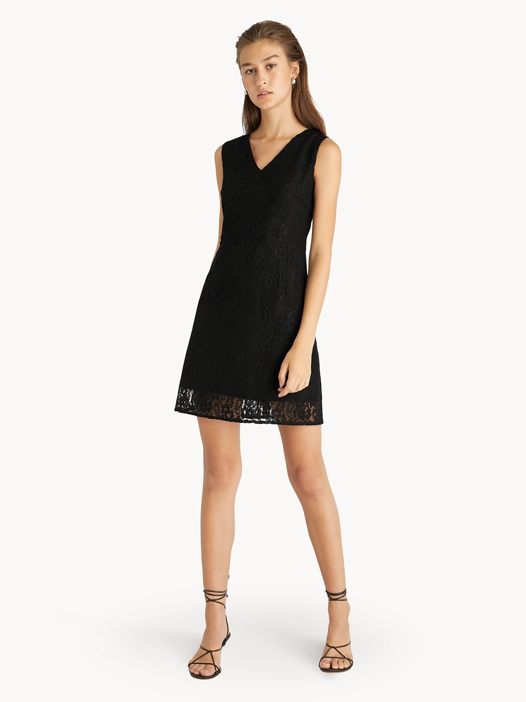 Sleeveless Lace Fitted Dress - Black - Pomelo Fashion