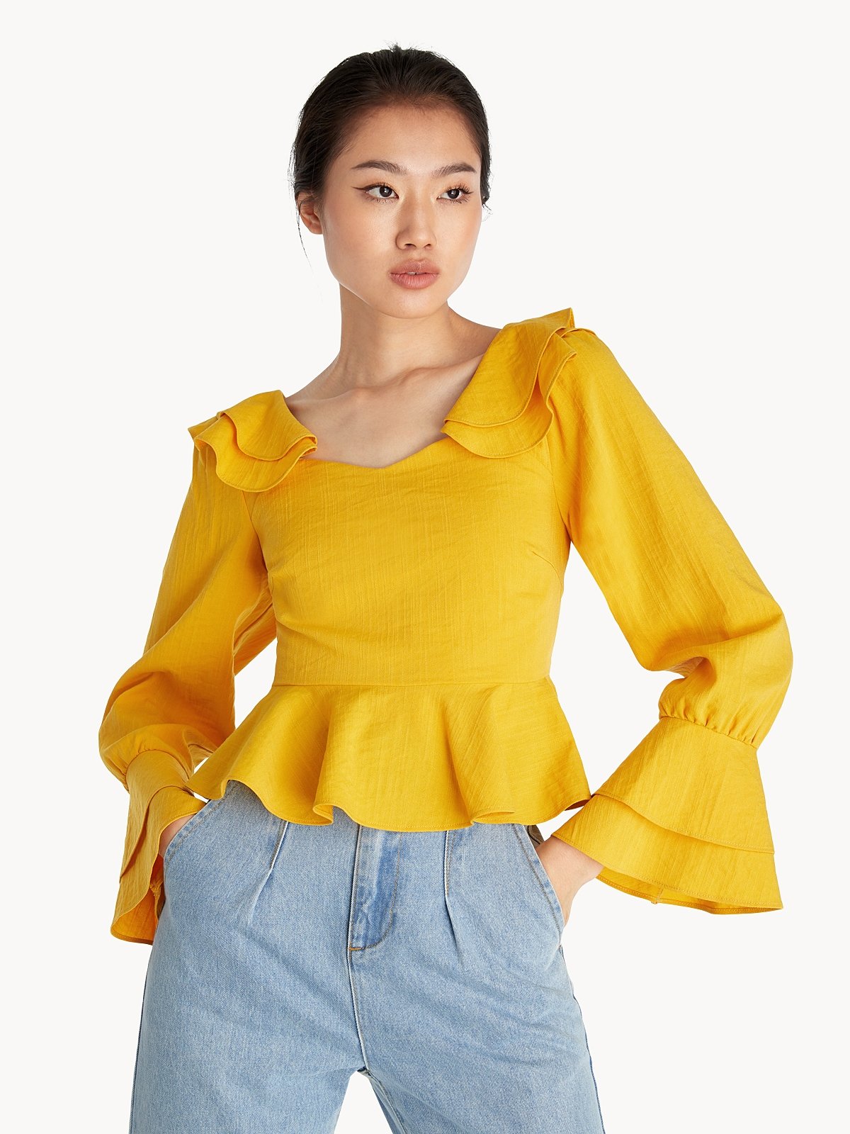 Peplum top with collar sales