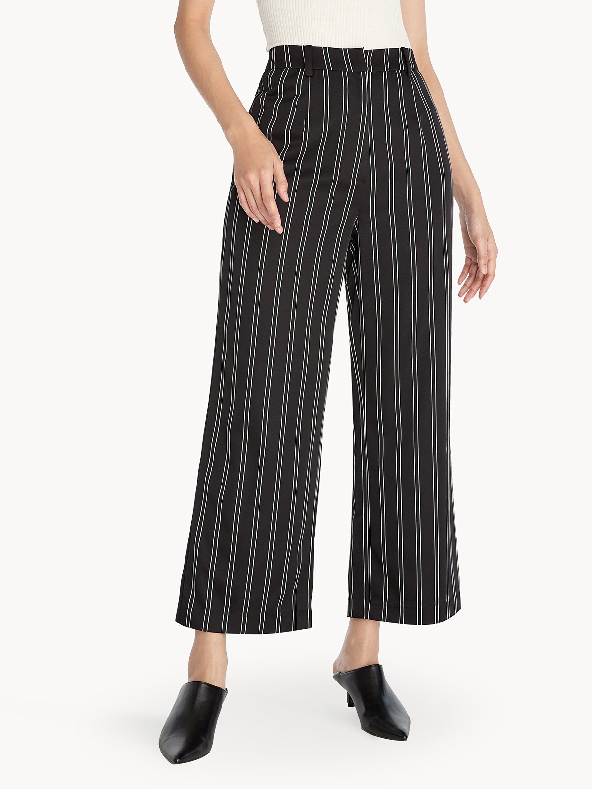 White and black striped top palazzo pants