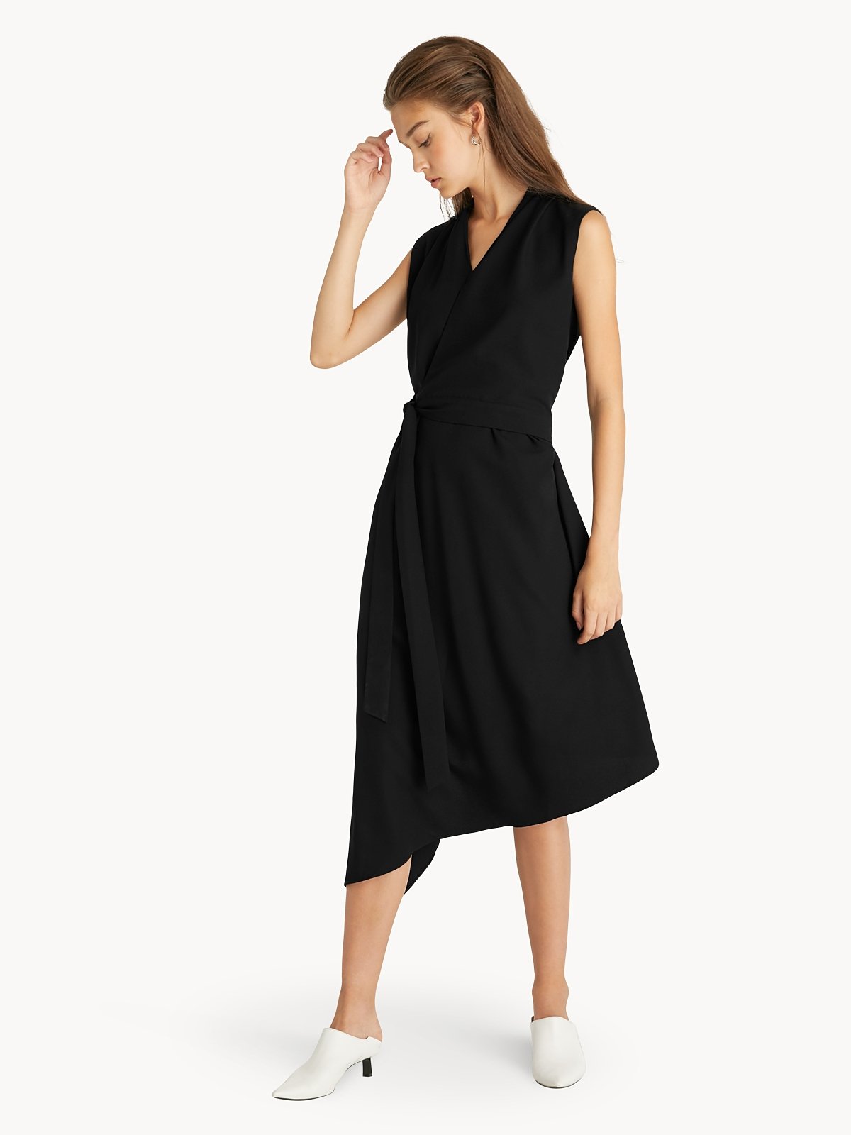Black Asymmetric Draped Evening Dress